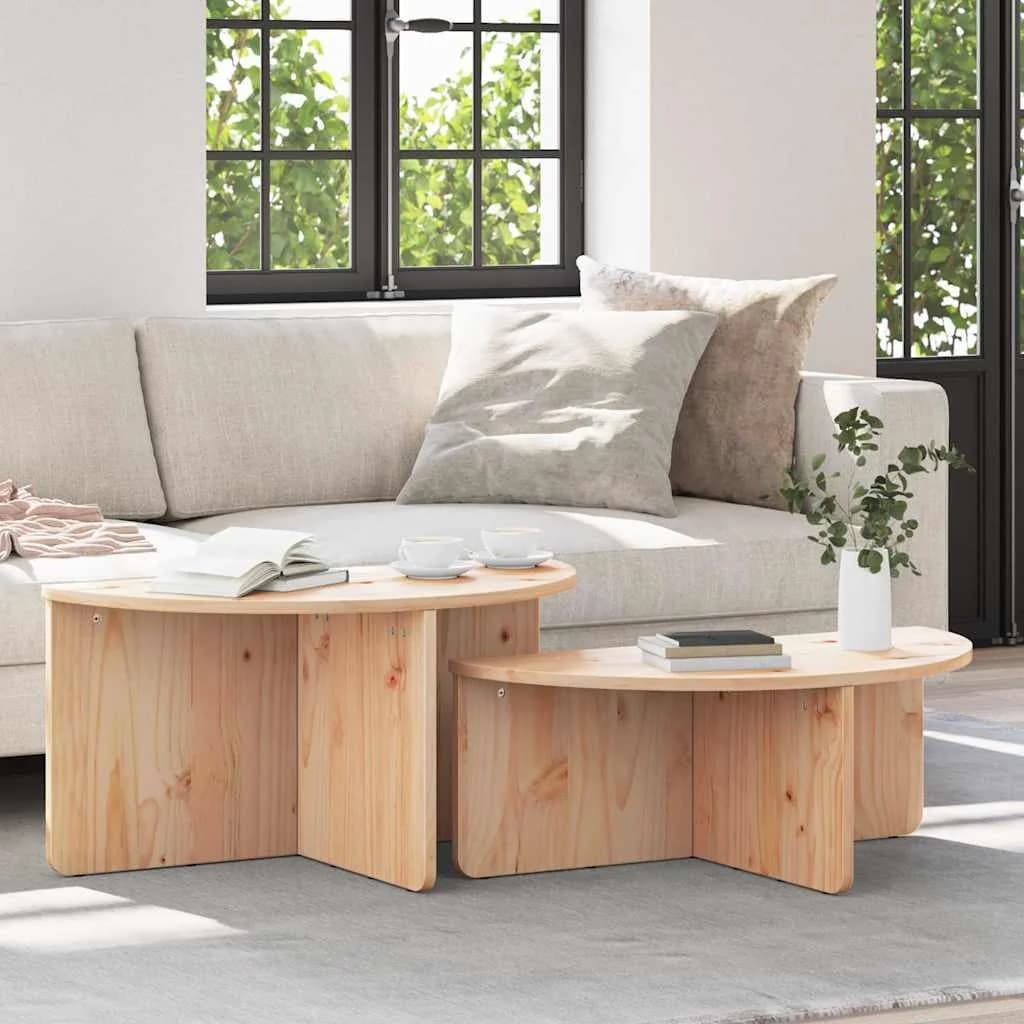 Klubska miza 2 kos Naravna 79 x 39,5 x 40 cm Trdna borovina