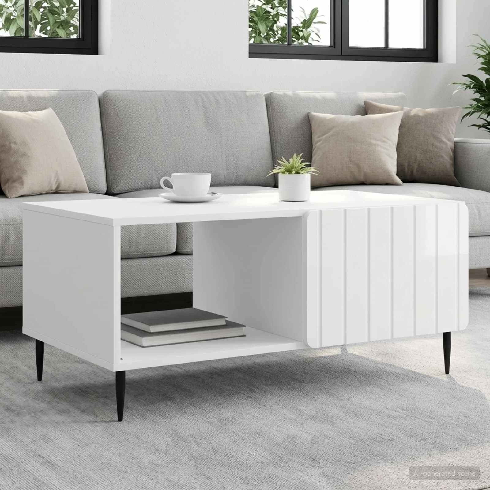 Klubska miza Bela visok sijaj 90 x 50 x 40 cm Inženirski les