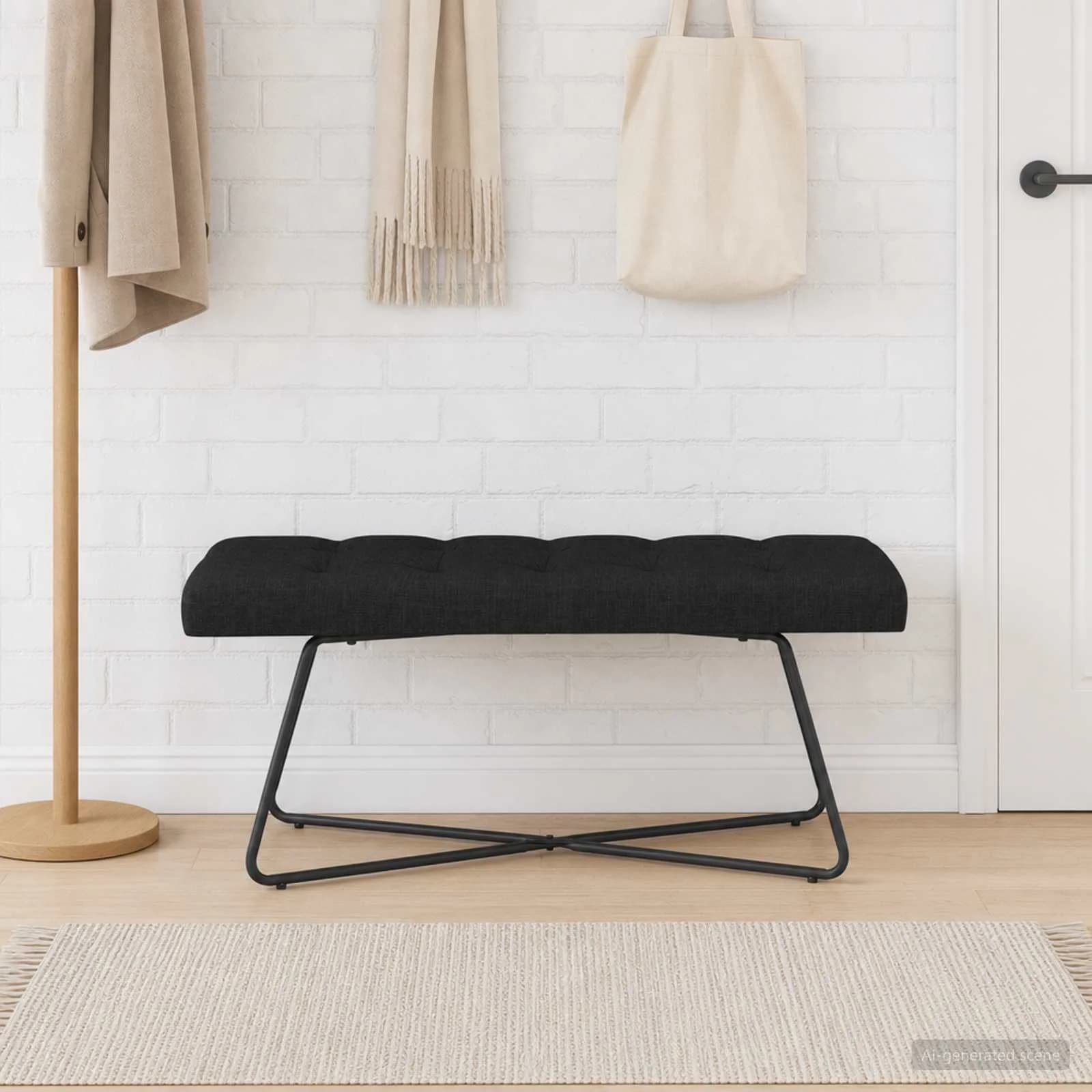 Klop s gumbnim oblazinjenjem Črna 110 x 40 x 46 cm Blago