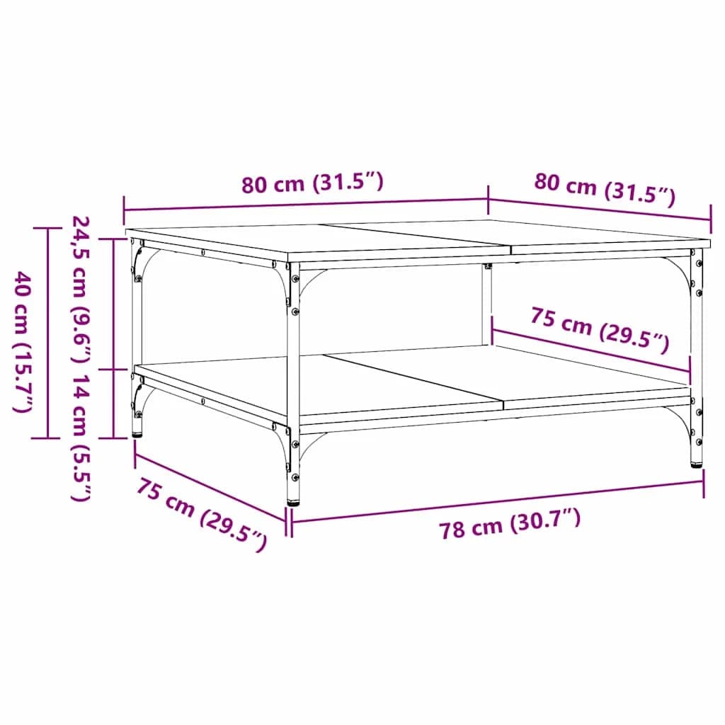 Klubska miza Črni hrast 80 x 80 x 40 cm Inženirski les - slika 12