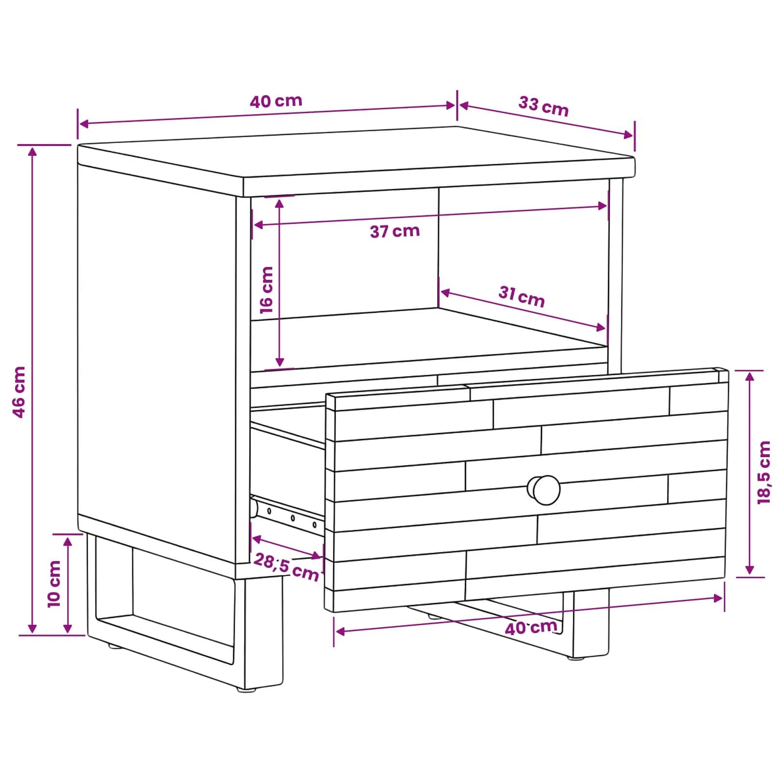 Posteljna omarica Rjava 40 x 33 x 46 cm Masiven les manga - slika 11