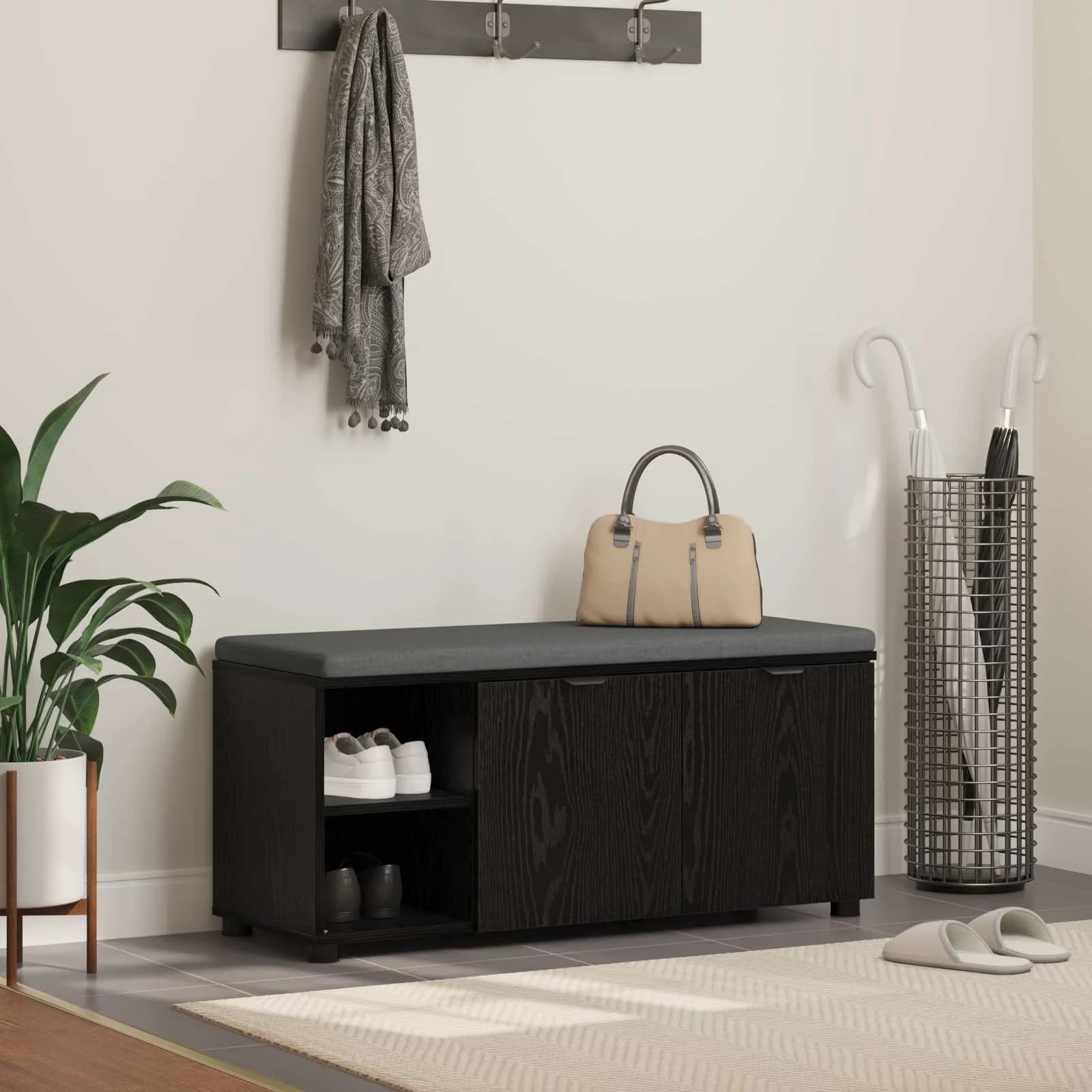 Haldna klop z blazino s polico Črni Hrast 100 x 38 x 46 cm