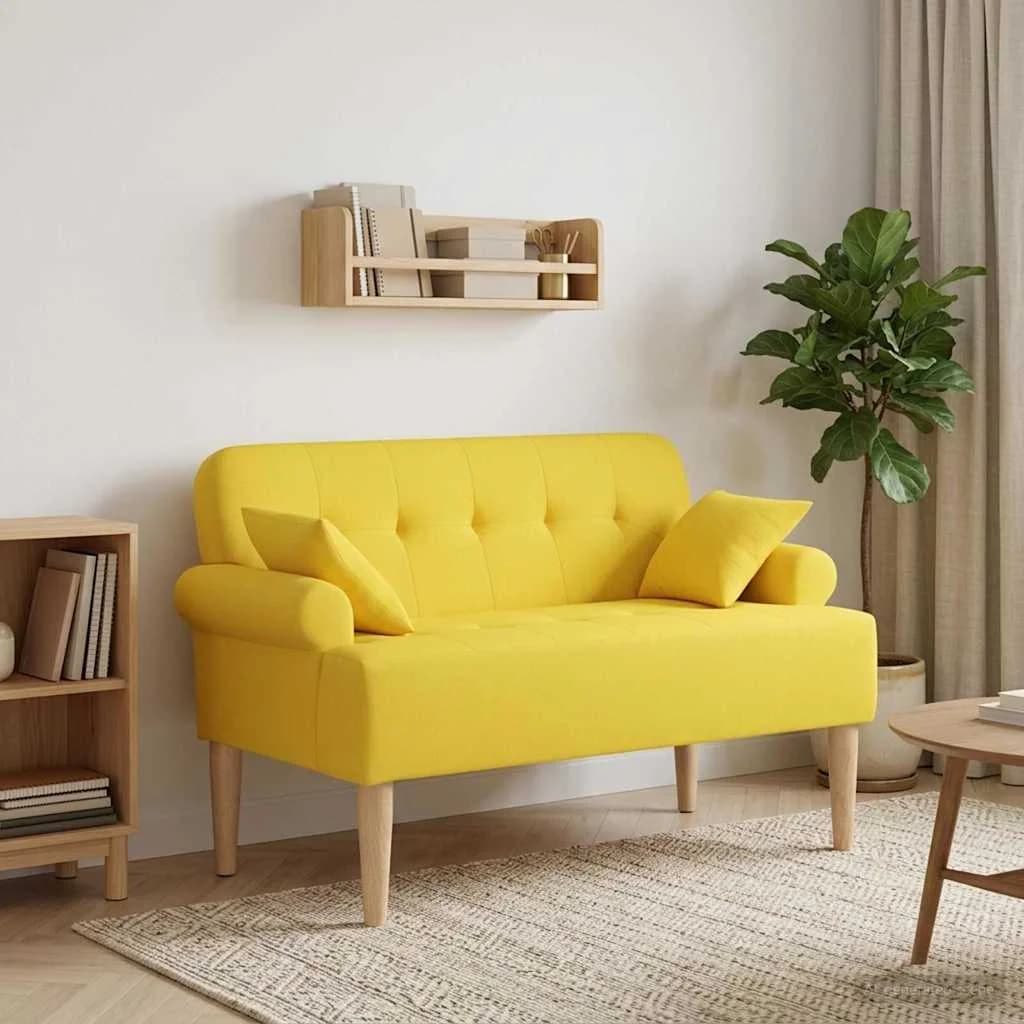 Dvojnica s gumbi Svetlo rumena 120 x 65 x 79 cm Blago