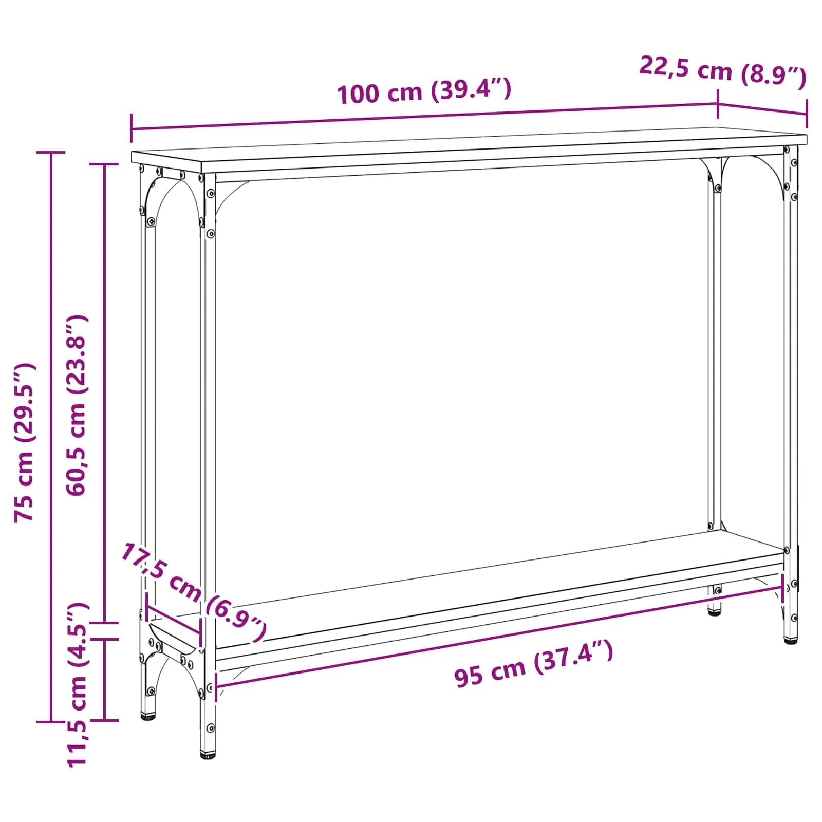 Konzolna miza Star les 100 x 22,5 x 75 cm Inženirski les - slika 12