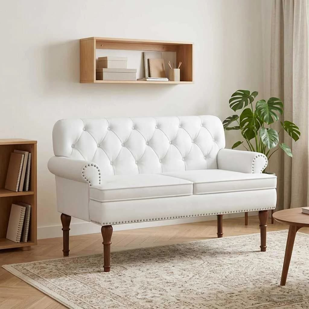 Dvojnica s gumbi Bela 120 x 65 x 77 cm Umetno usnje