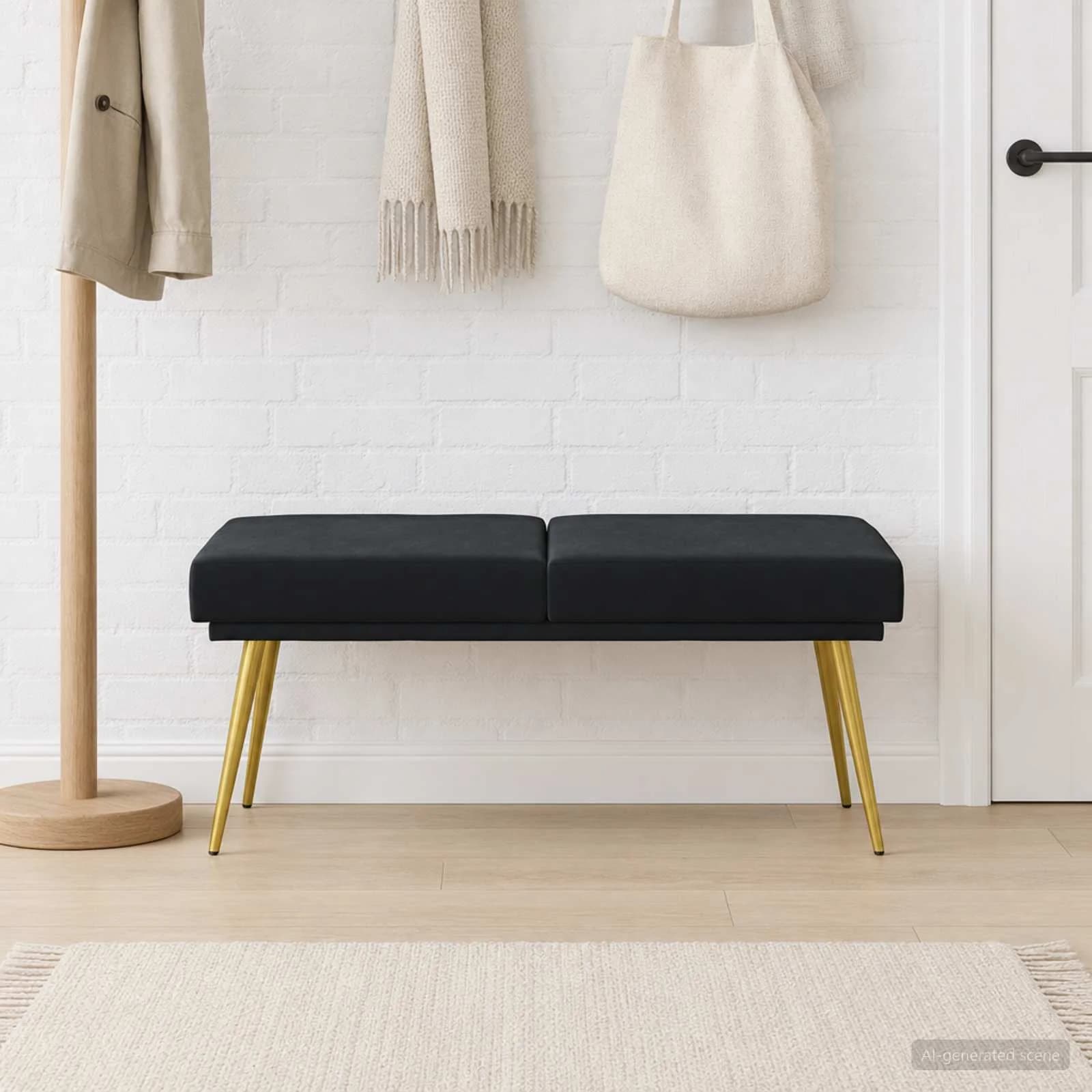 Dvojna klop Črna 120 x 45 x 46 cm Žamet - slika 3