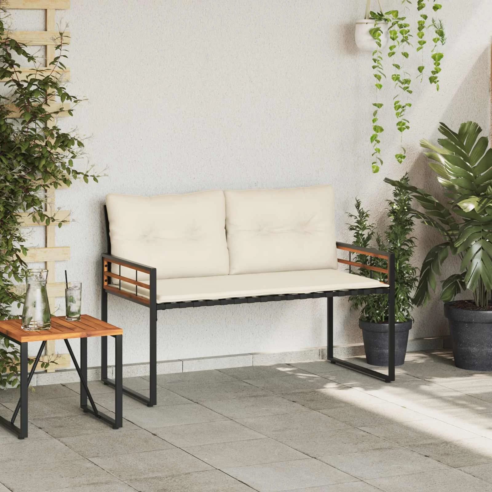 Lesena ležajna klop z blazino Enobarvno krema 114 x 55 x 77 cm - slika 3