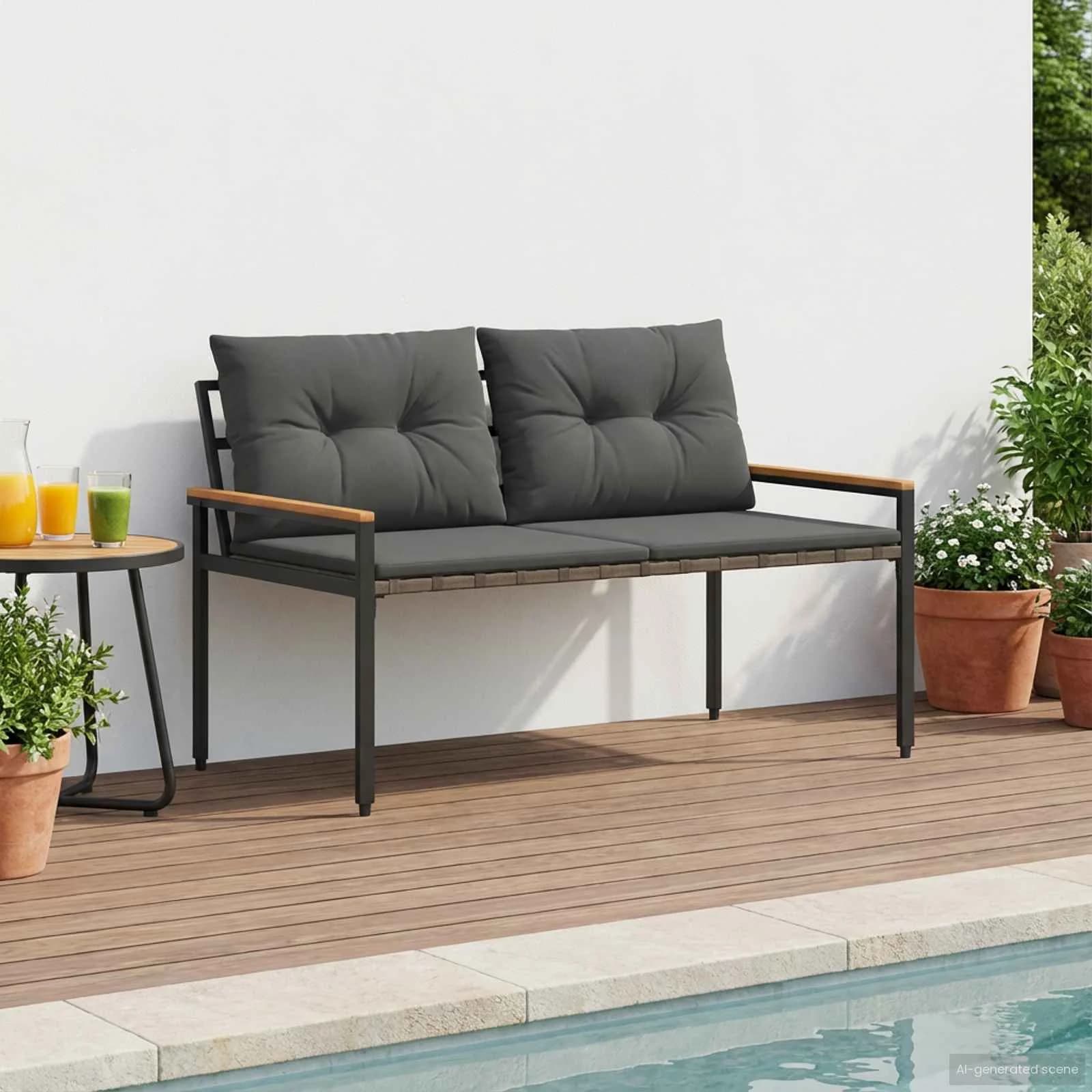Zunanja klop 2 -Seater 116 x 67,5 x 72 cm poli ratan Temno siva