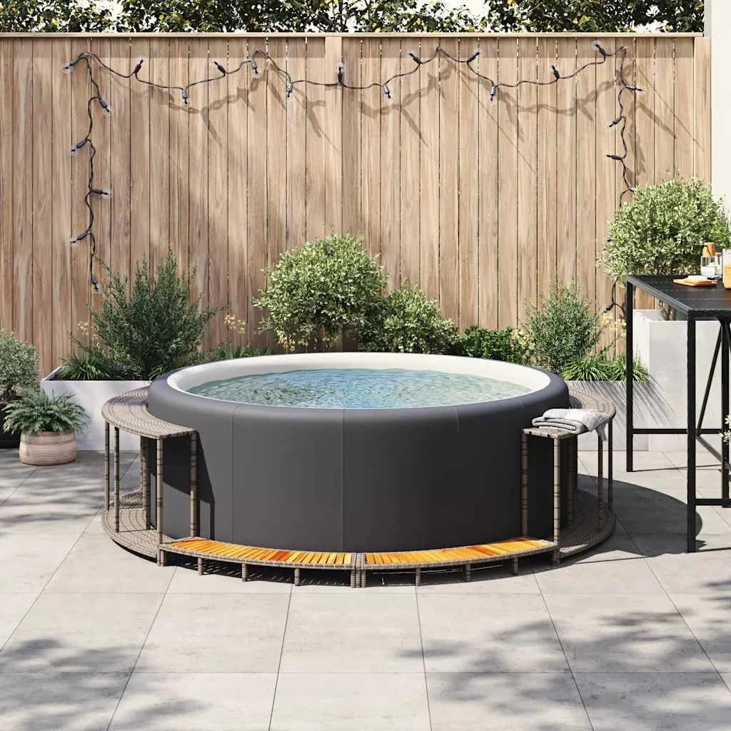 Hot Tub Surround s shranjevanjem in leseno stopnico Grey - slika 4
