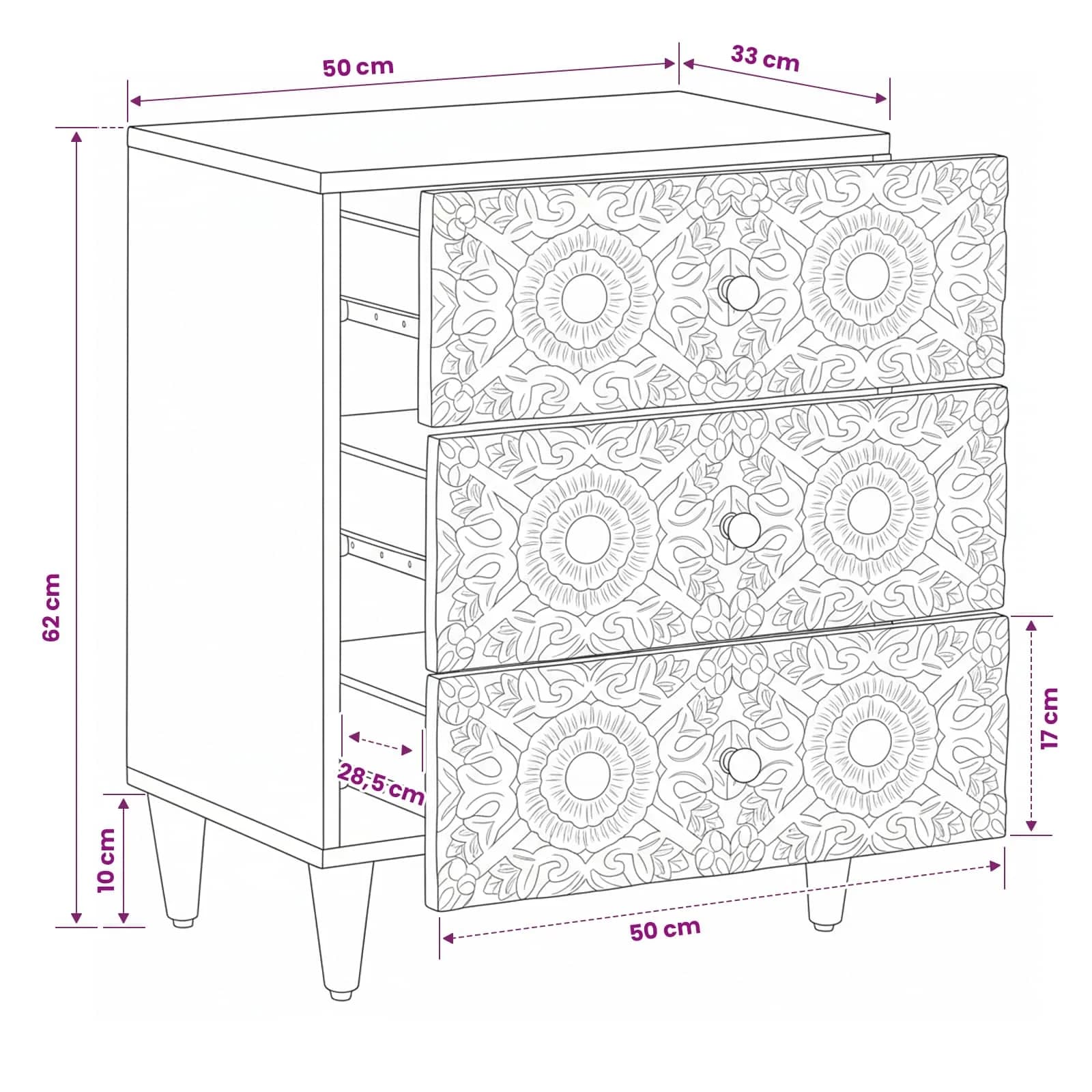Posteljna omarica Rjava 50 x 33 x 60 cm Masiven les manga - slika 11