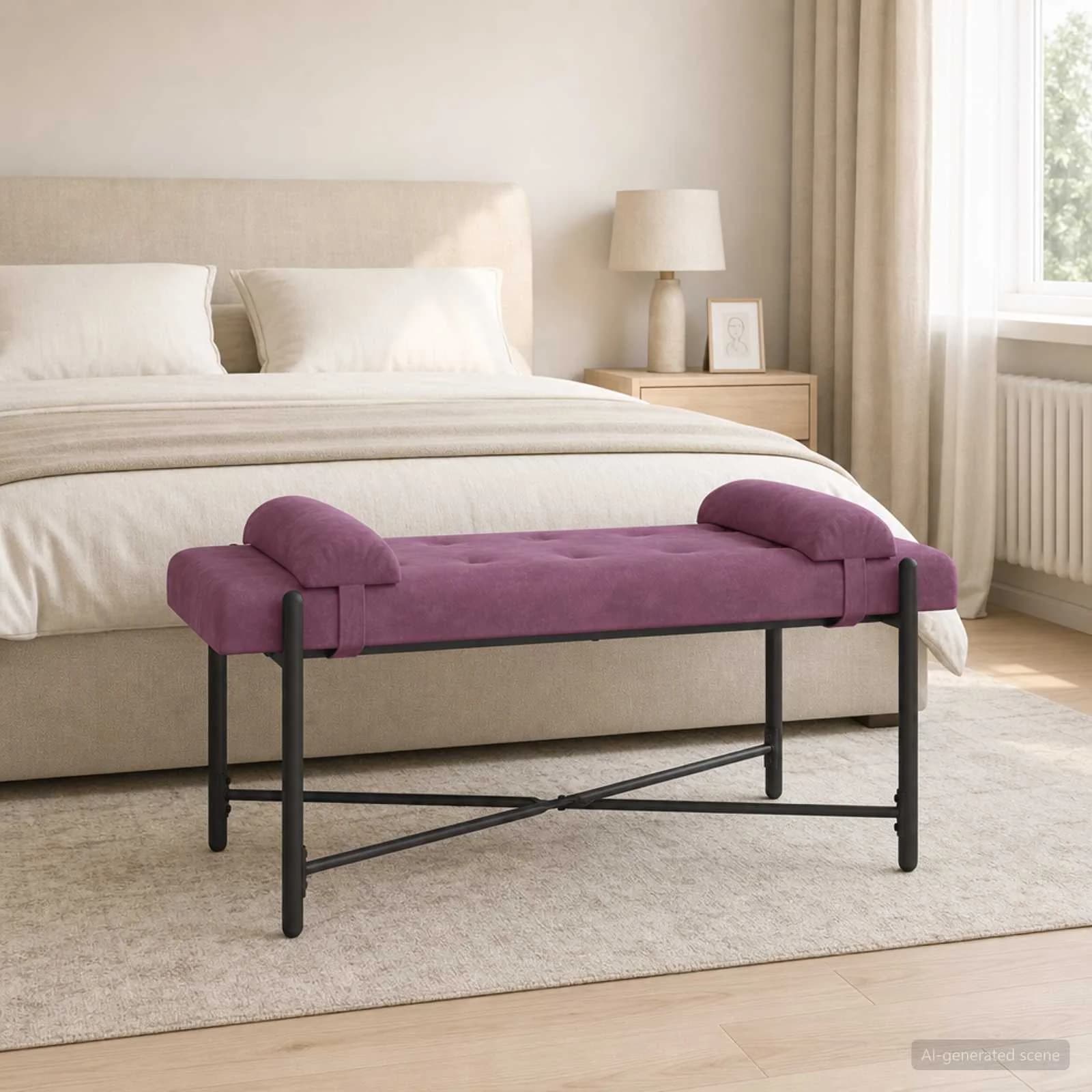 Klubska klop z gumbi in vzglavniki Vijolična 110 x 40 x 46 cm - slika 4