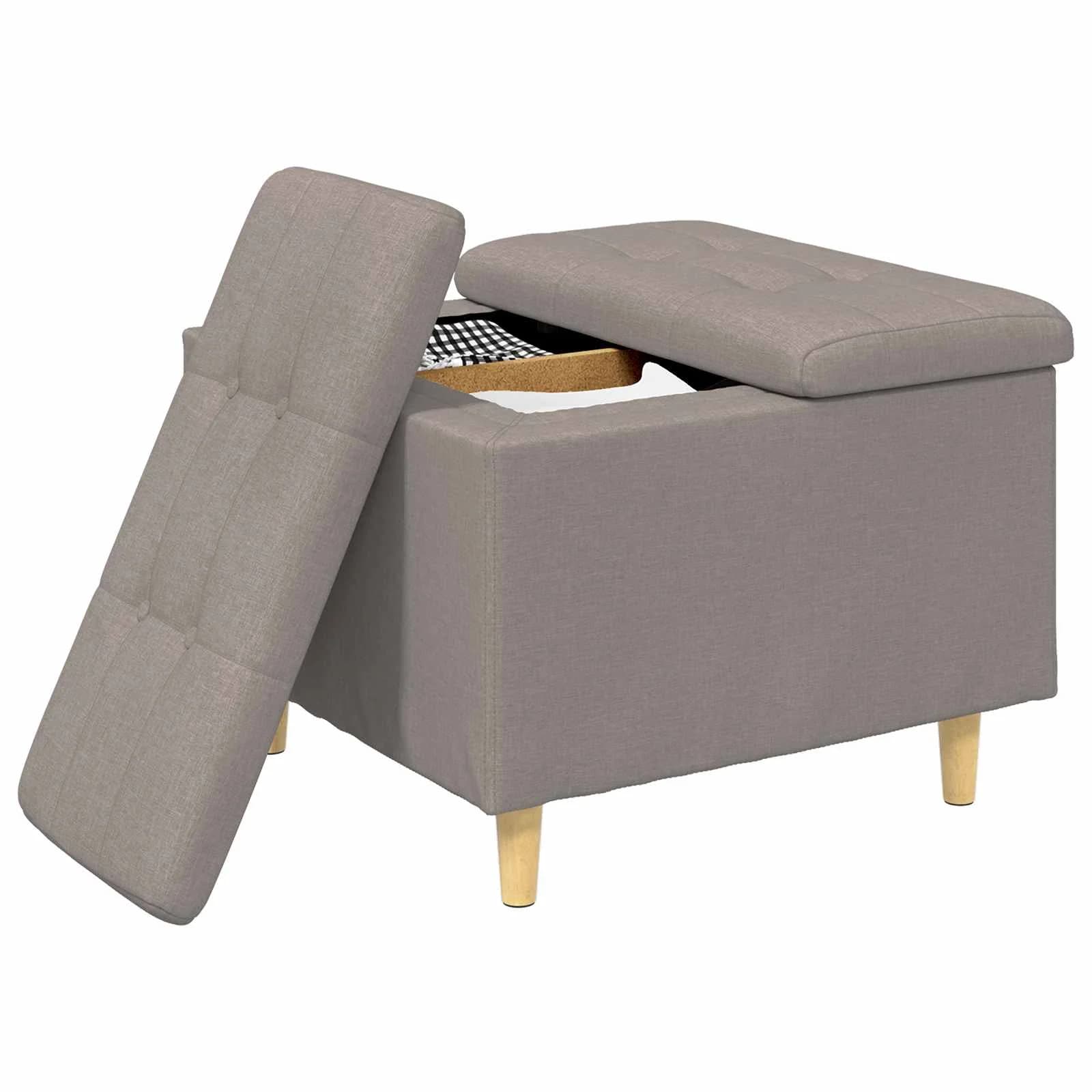 Shranjevalna tabureta z blazino Taupe 60 x 60 x 45 cm blago - slika 3