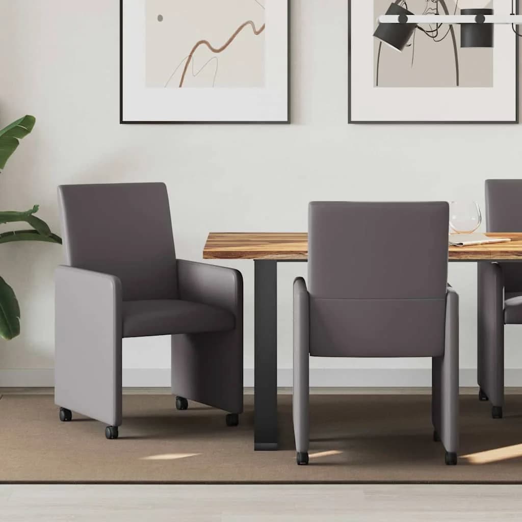 Jedilni stoli s kolesi 2 kos Umetna koža Siva 57 x 66 x 94 cm