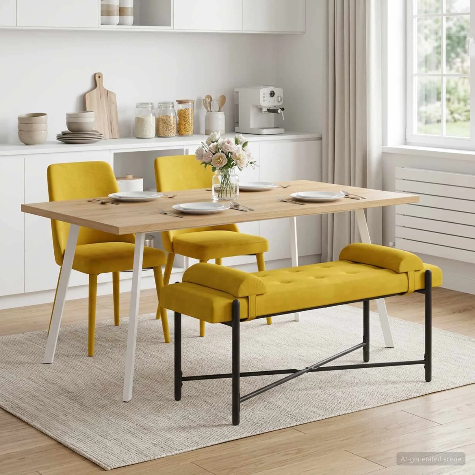 Klubska klop z gumbi in vzglavniki Rumena 110 x 40 x 46 cm - slika 4