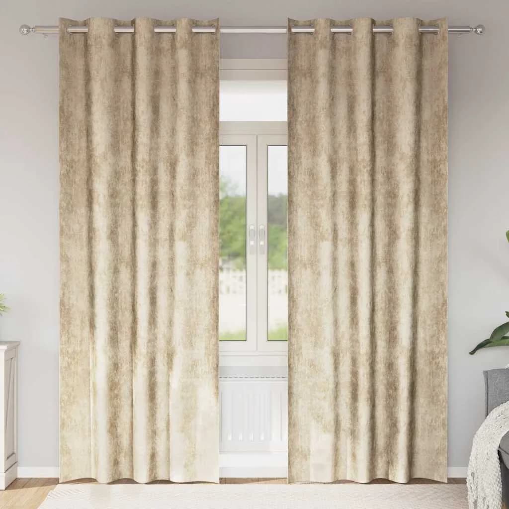 Velvete zavese 2 kos krema 245 x 140 cm Žamet