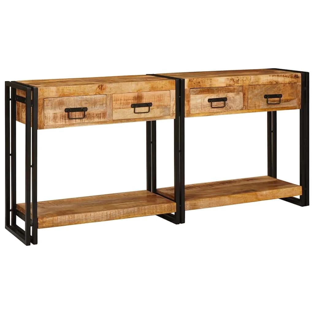 Konzolne mizice 2 kos Rjava 161 x 33 x 75 cm Masiven les manga - slika 7