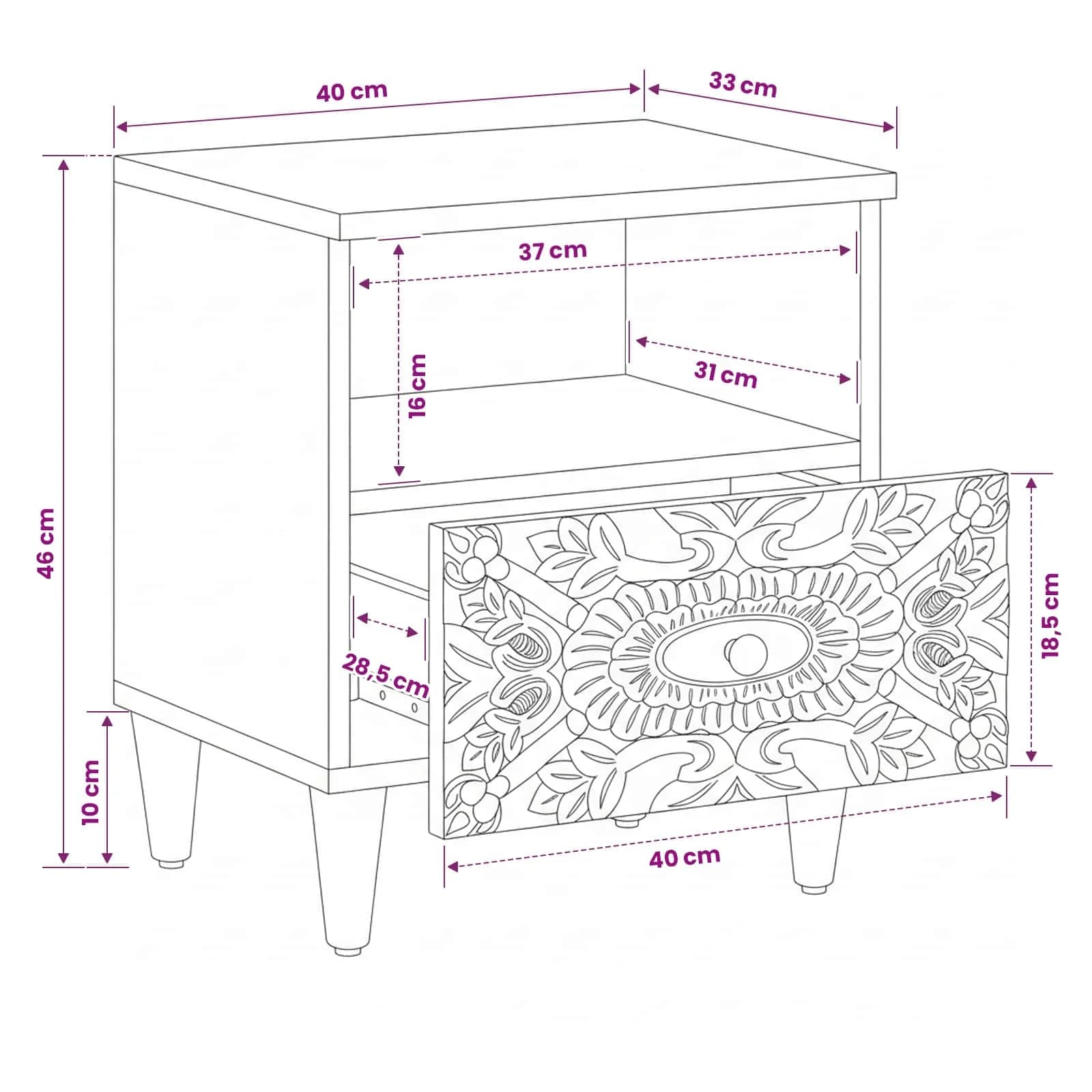 Posteljna omarica Rjava 40 x 33 x 46 cm Masiven les manga - slika 11