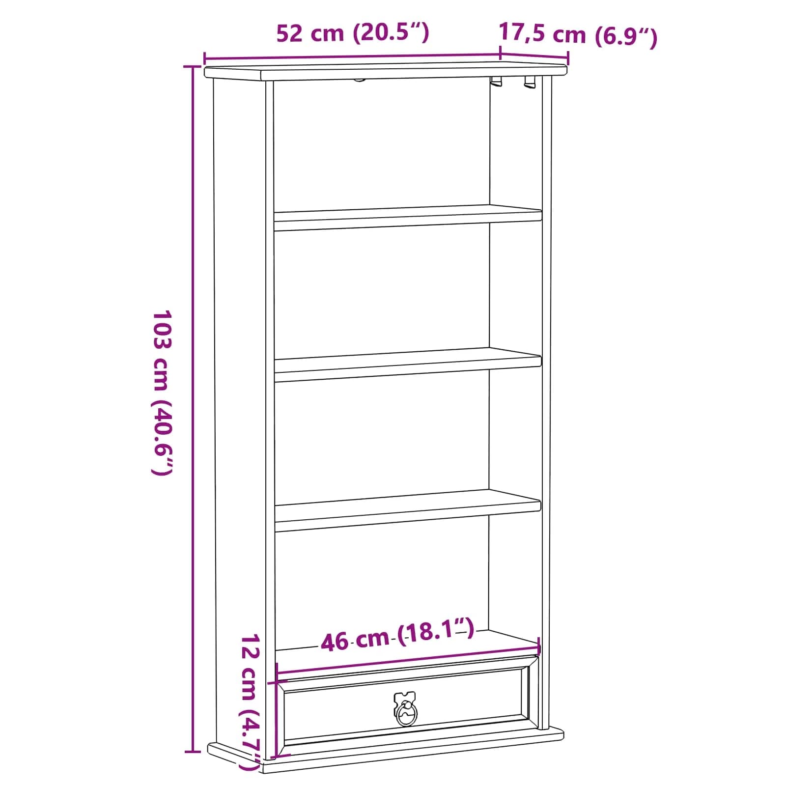 CD omara Bela 52 x 17.5 x 103 cm Masivno borovo les - slika 9