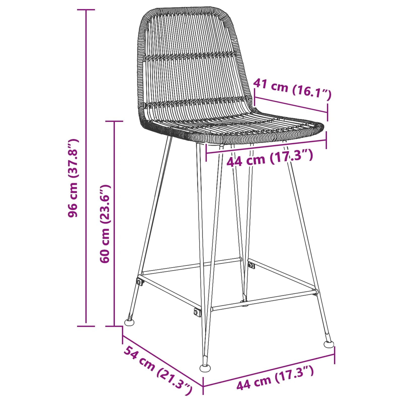 Barski stol 2 kos Črna 44 x 54 x 96 cm Rattan in jeklo - slika 10