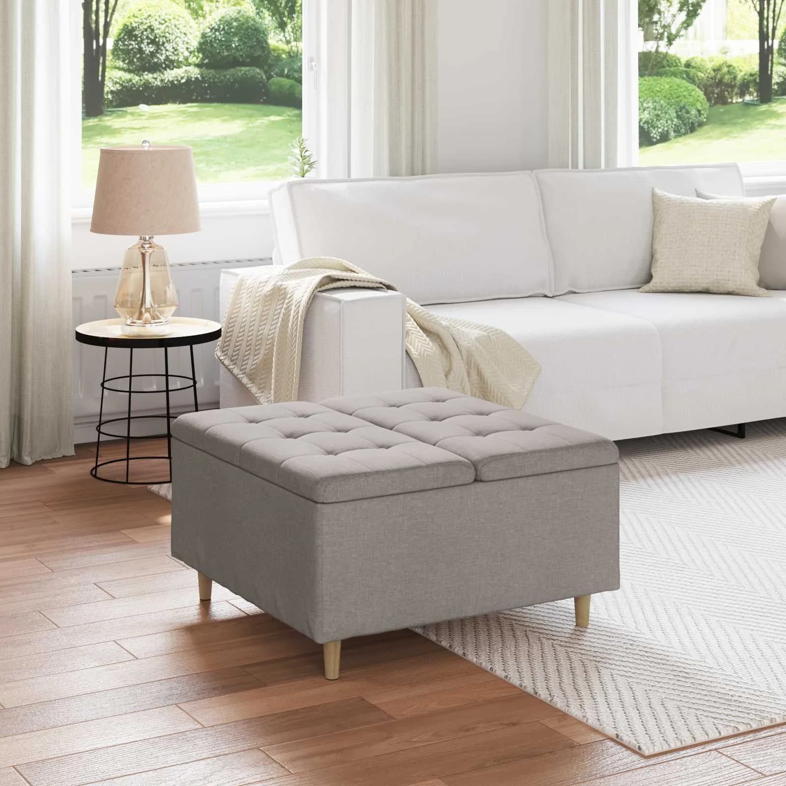 Shranjevalna tabureta z blazino Taupe 80 x 80 x 45 cm blago