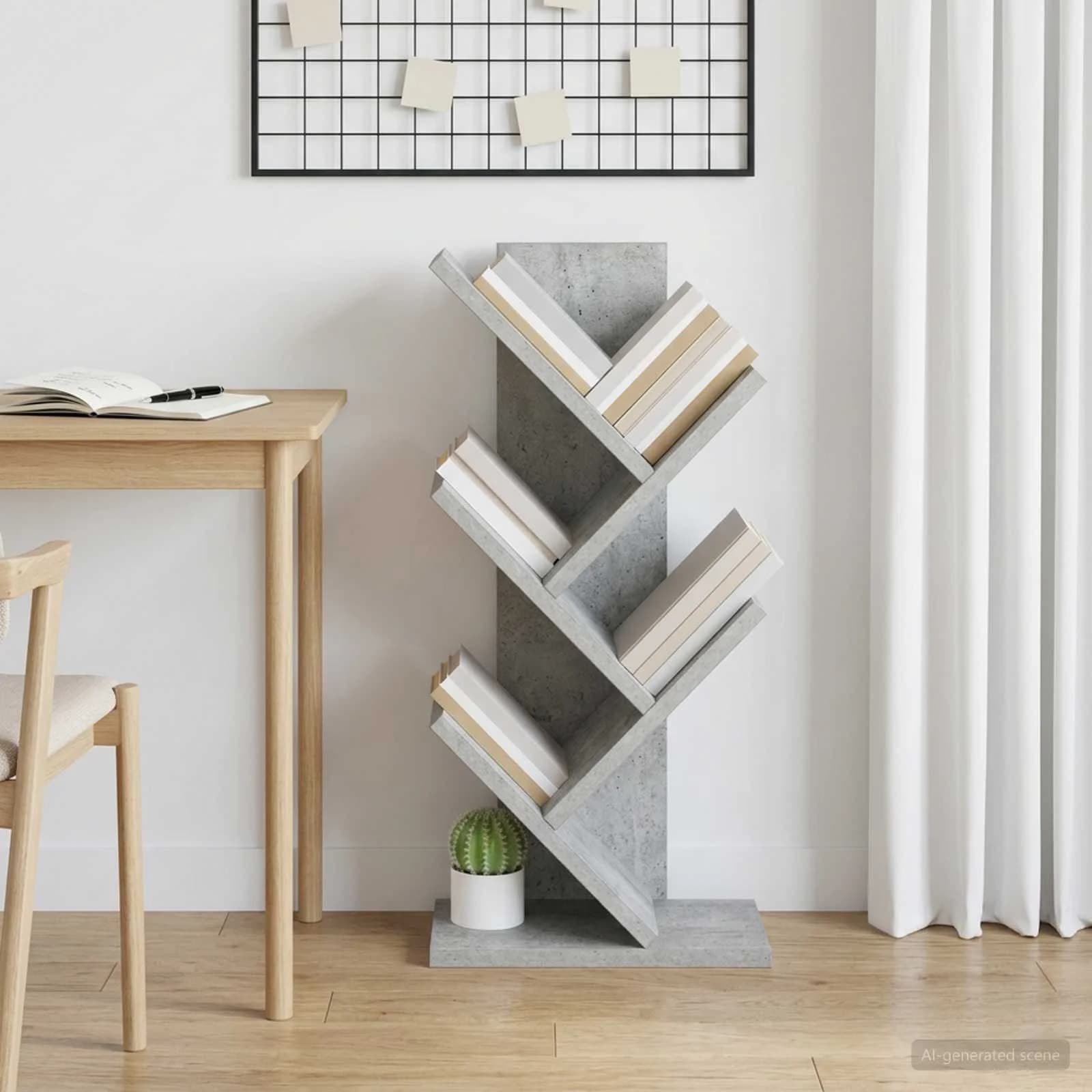 Lesena polica za knjige 4-tierska 30 x 18 x 60 cm Betonsko siva