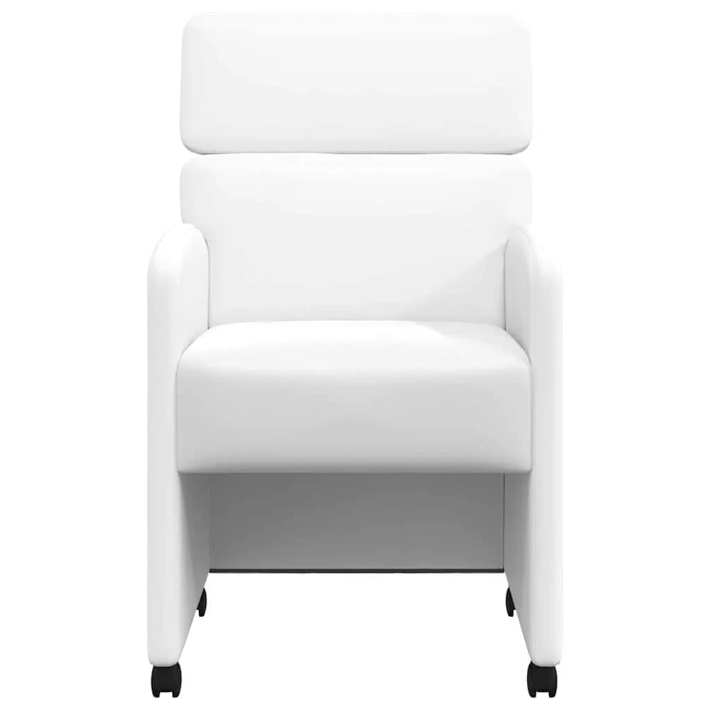 Jedilni stoli s kolesi 2 kos Umetna koža Bela 58 x 65 x 98 cm - slika 4