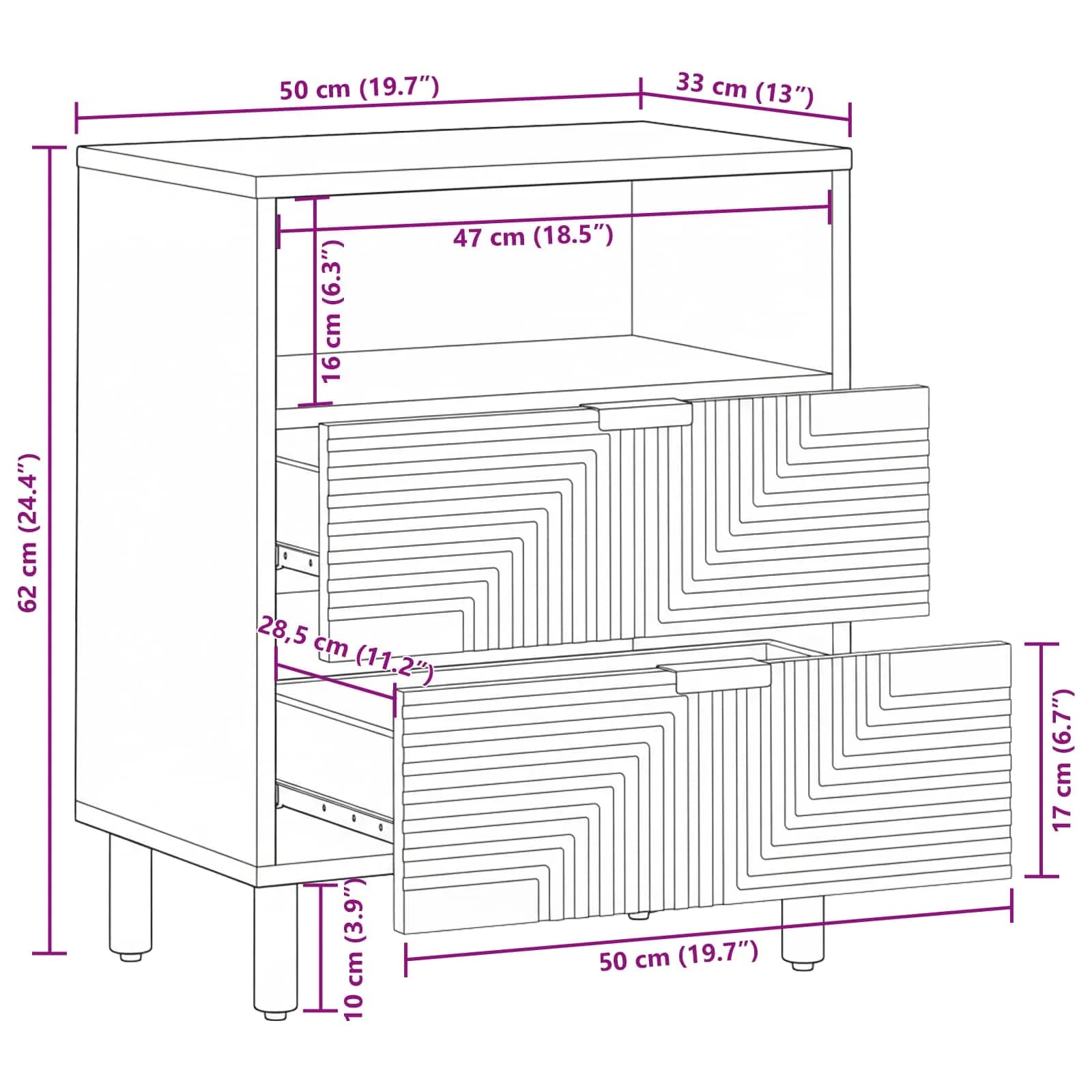 Posteljna omarica Rjava 50 x 33 x 62 cm Masiven les akacije - slika 10