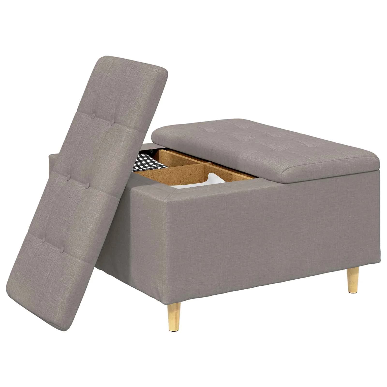Shranjevalna tabureta z blazino Taupe 80 x 80 x 45 cm blago - slika 3