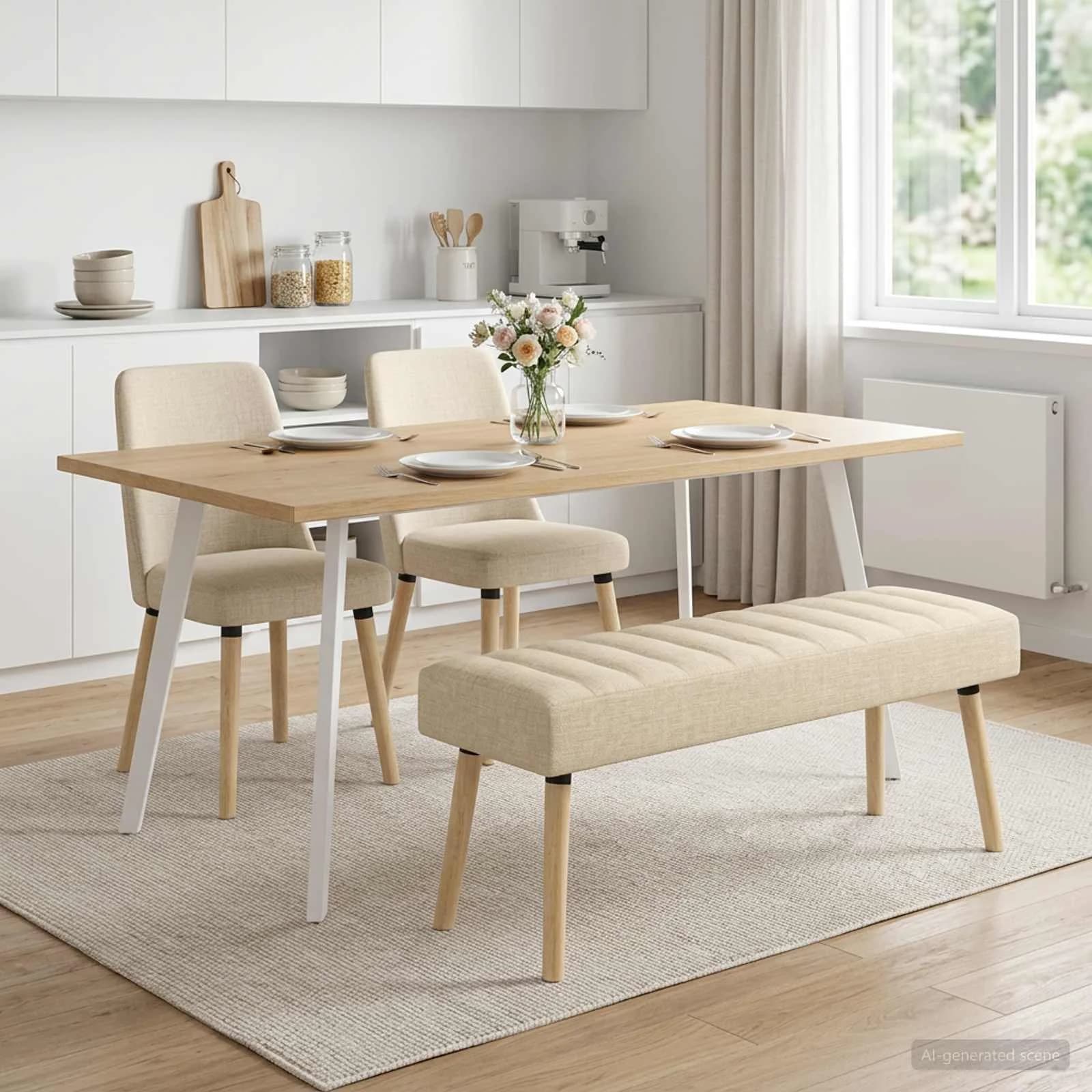 Bench z kanalnim oblazinjenjem Krem 110 x 40 x 46 cm Blago - slika 4