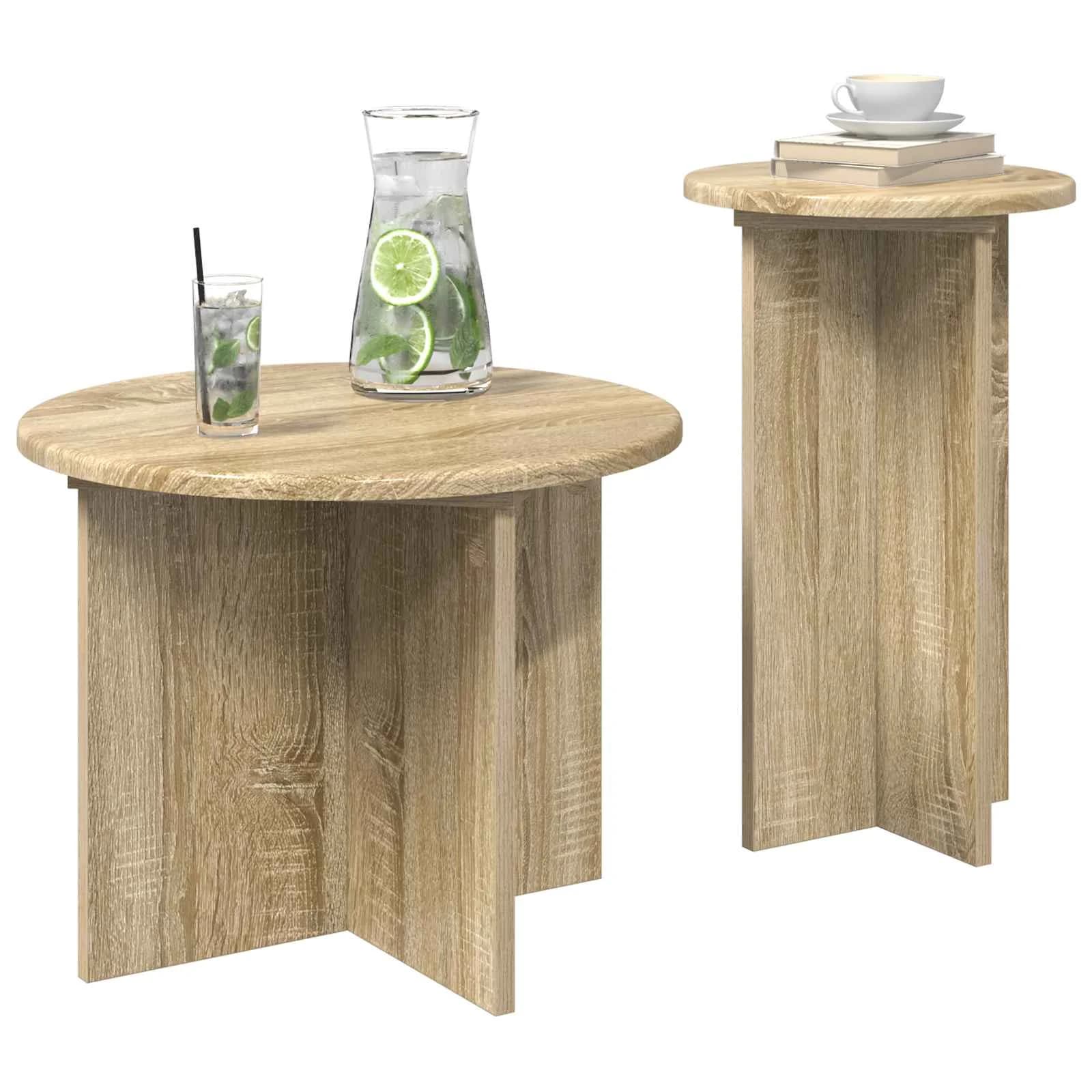 Komplet stranskih mizic 2 kos Sonoma hrast Ø 45 x 35 cm - slika 3