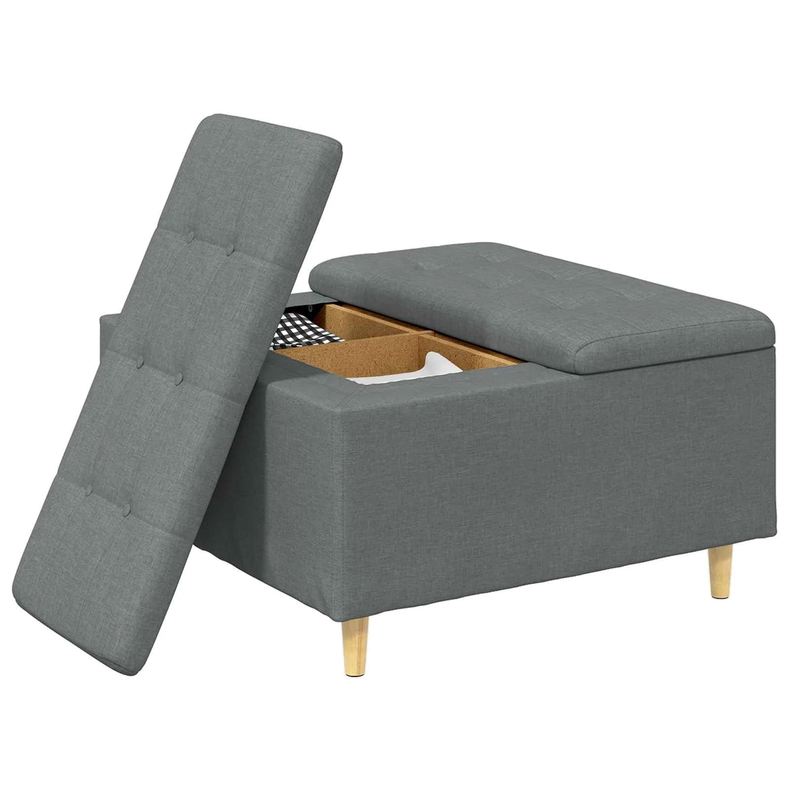 Shranjevalna tabureta Temno siva 80 x 80 x 45 cm blago - slika 3