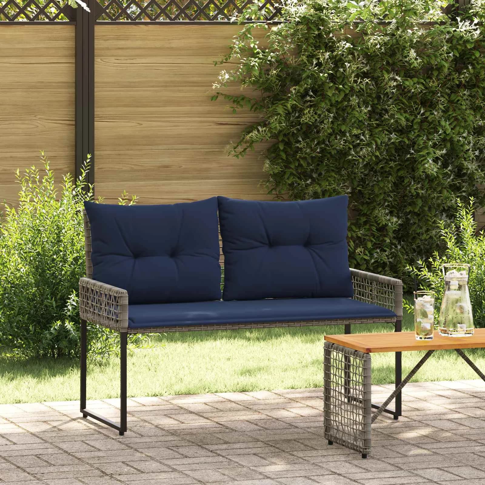 Zunanja klop z blazino Siva in mornarska 118 x 55 x 82 cm
