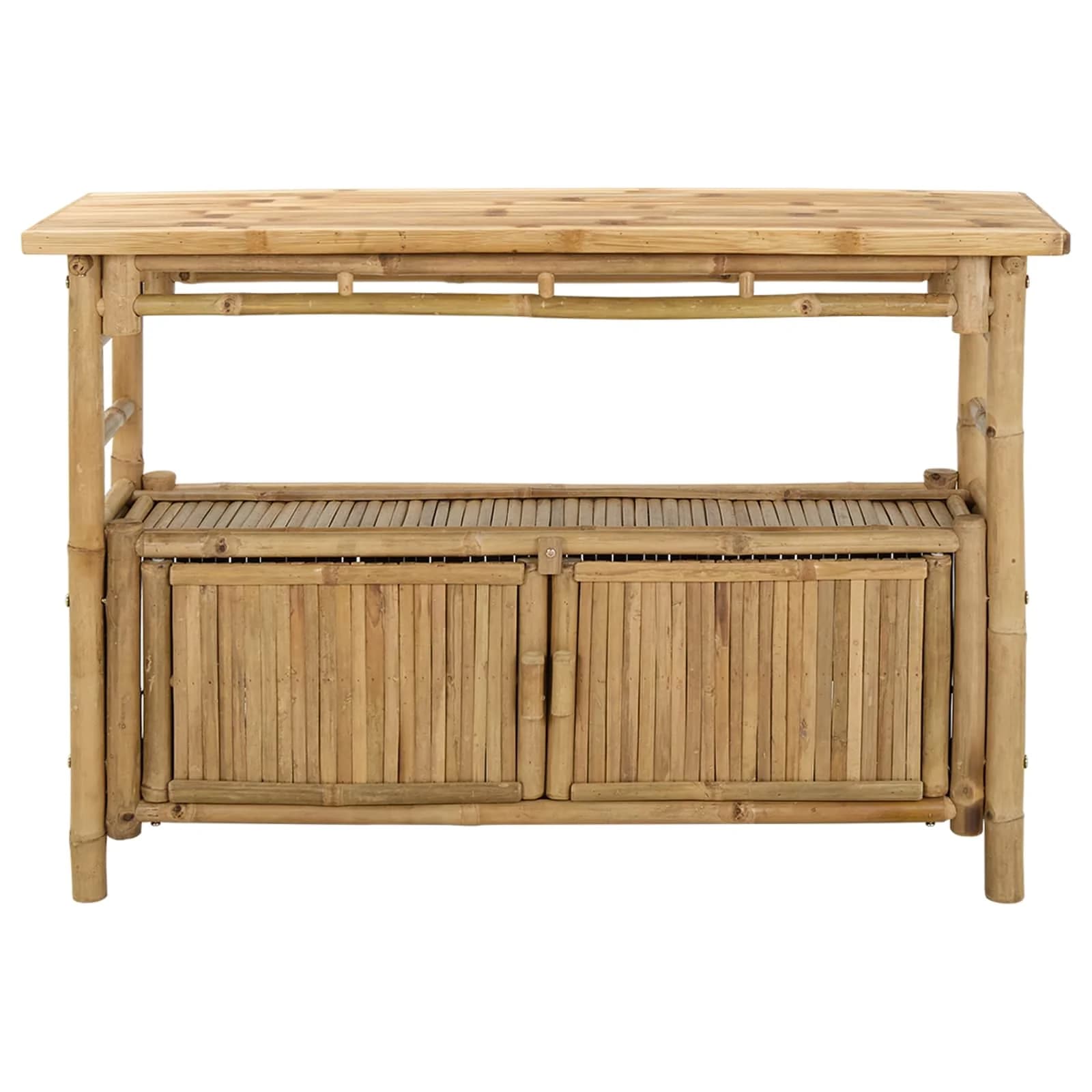 Konzolna miza s polico z vrati Naravna 110 x 35 x 75 cm Bambus - slika 4
