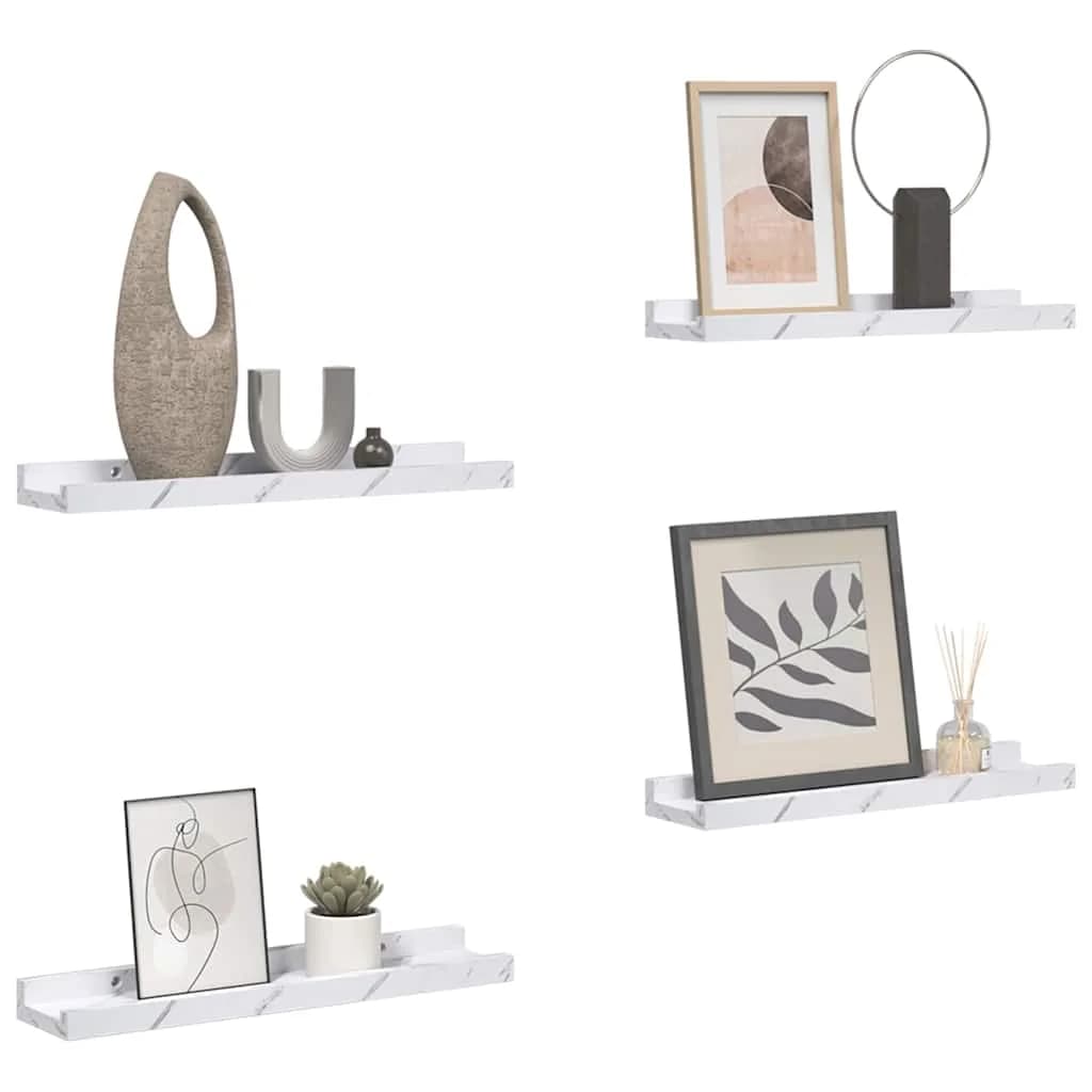 Stenska polica Montaža za steno 4 kos Beli marmor 60 x 9 x 3 cm - slika 3