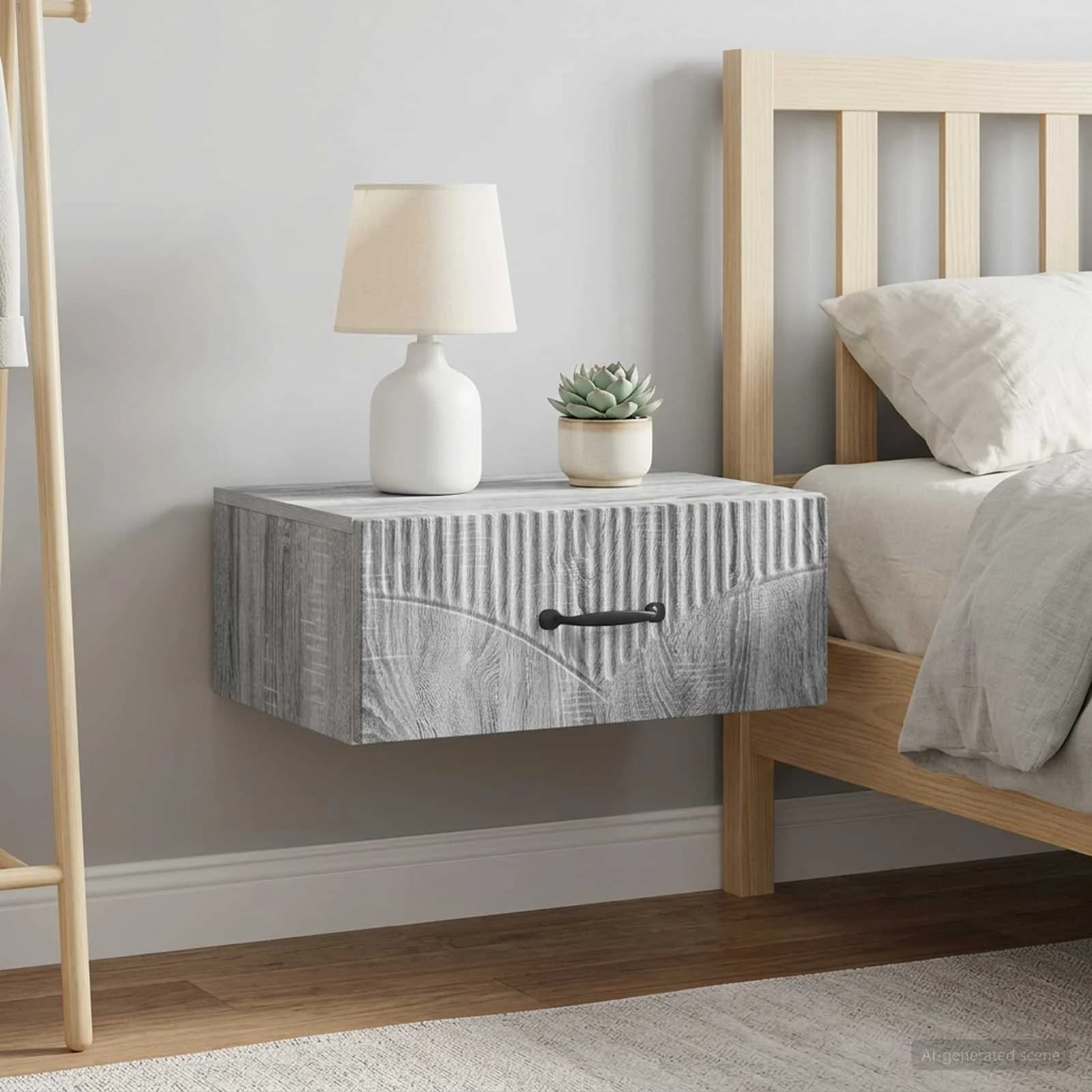Stenski nočni omarici 2 kos Siva Sonoma 49 x 34,5 x 20 cm - slika 4