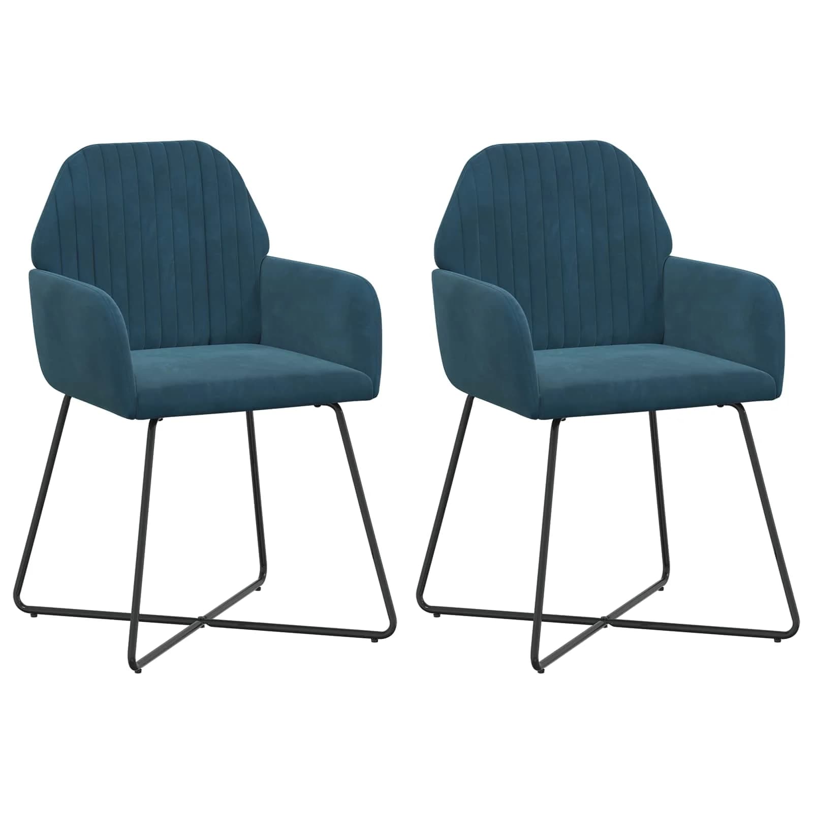 Jedilni stoli 2 kos Žamet Modra 55 x 50 x 84 cm - slika 2
