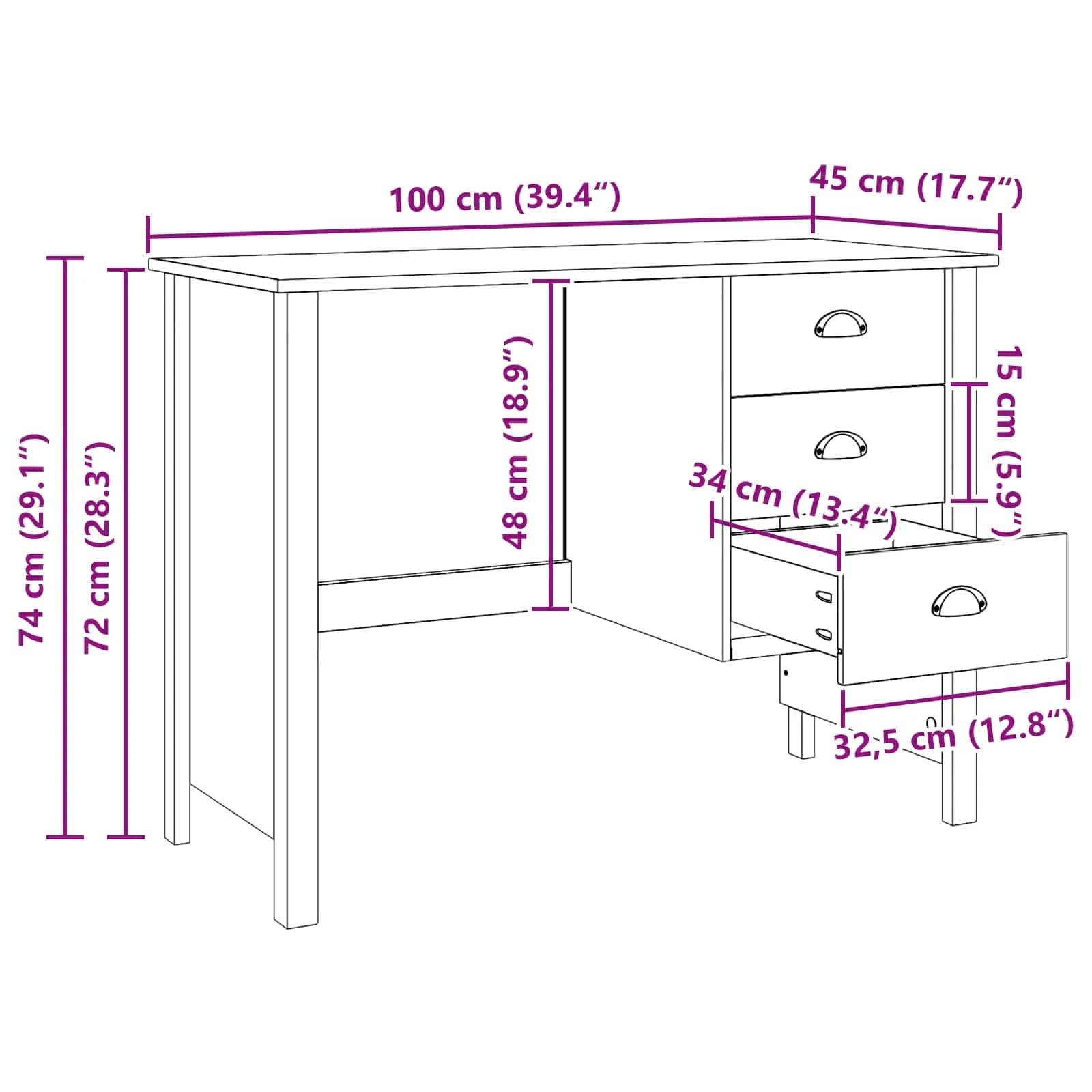 Pisalna miza z predali HILL Medeno rjava 100 x 45 x 74 cm - slika 9