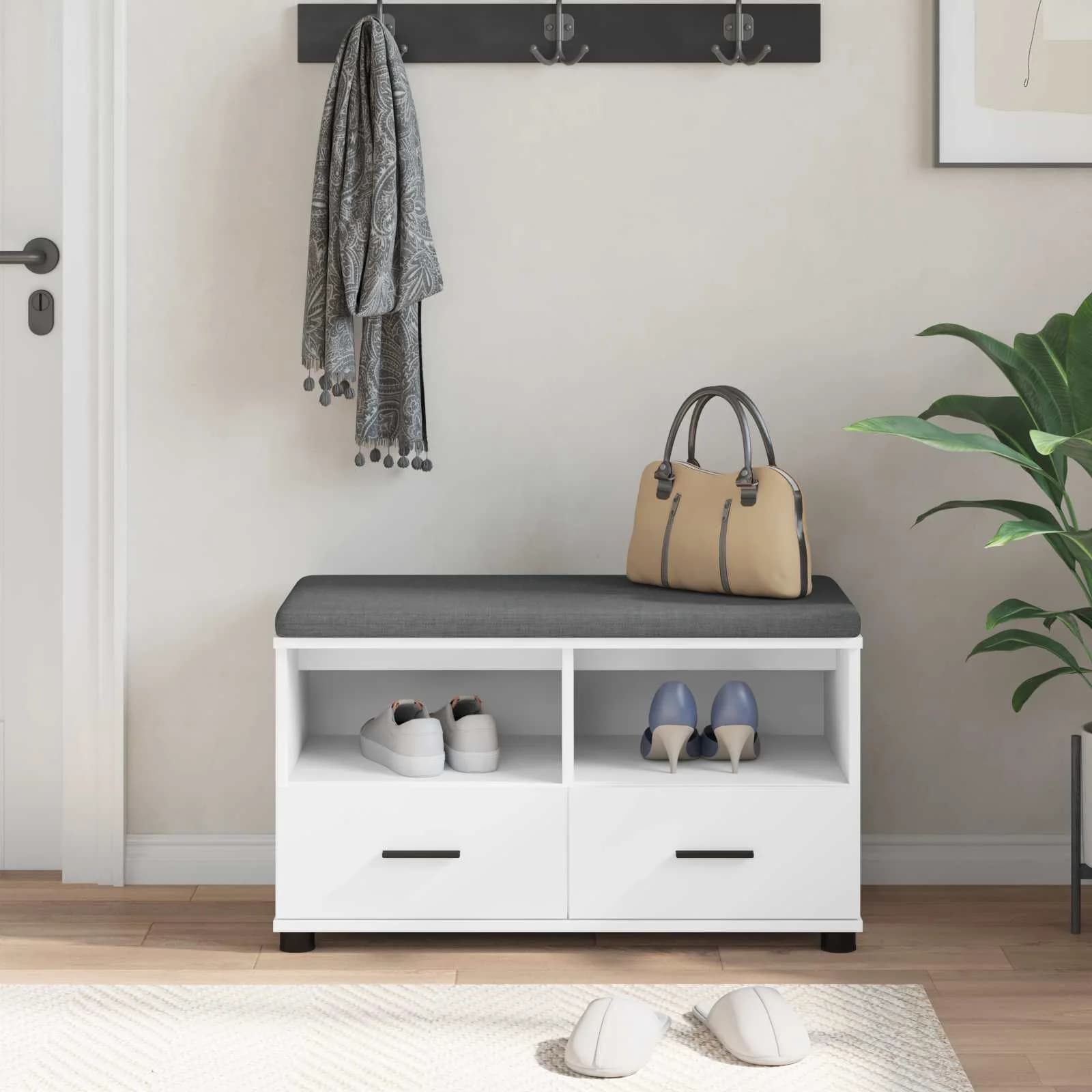 Haldna klop Bela 80 x 38 x 46 cm Oblikovan Les in Tkanina - slika 4