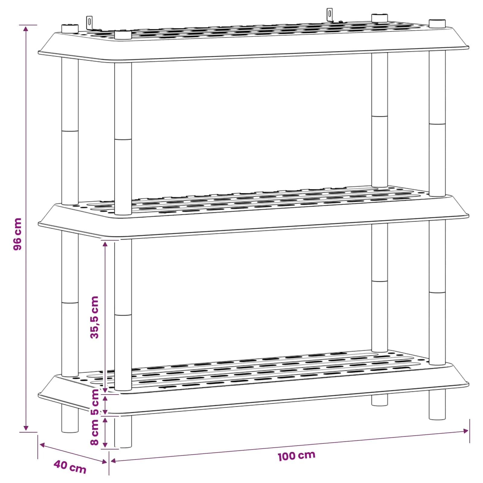Polična enota 3 nivojev 100 x 40 x 96 cm PP Rjava - slika 8