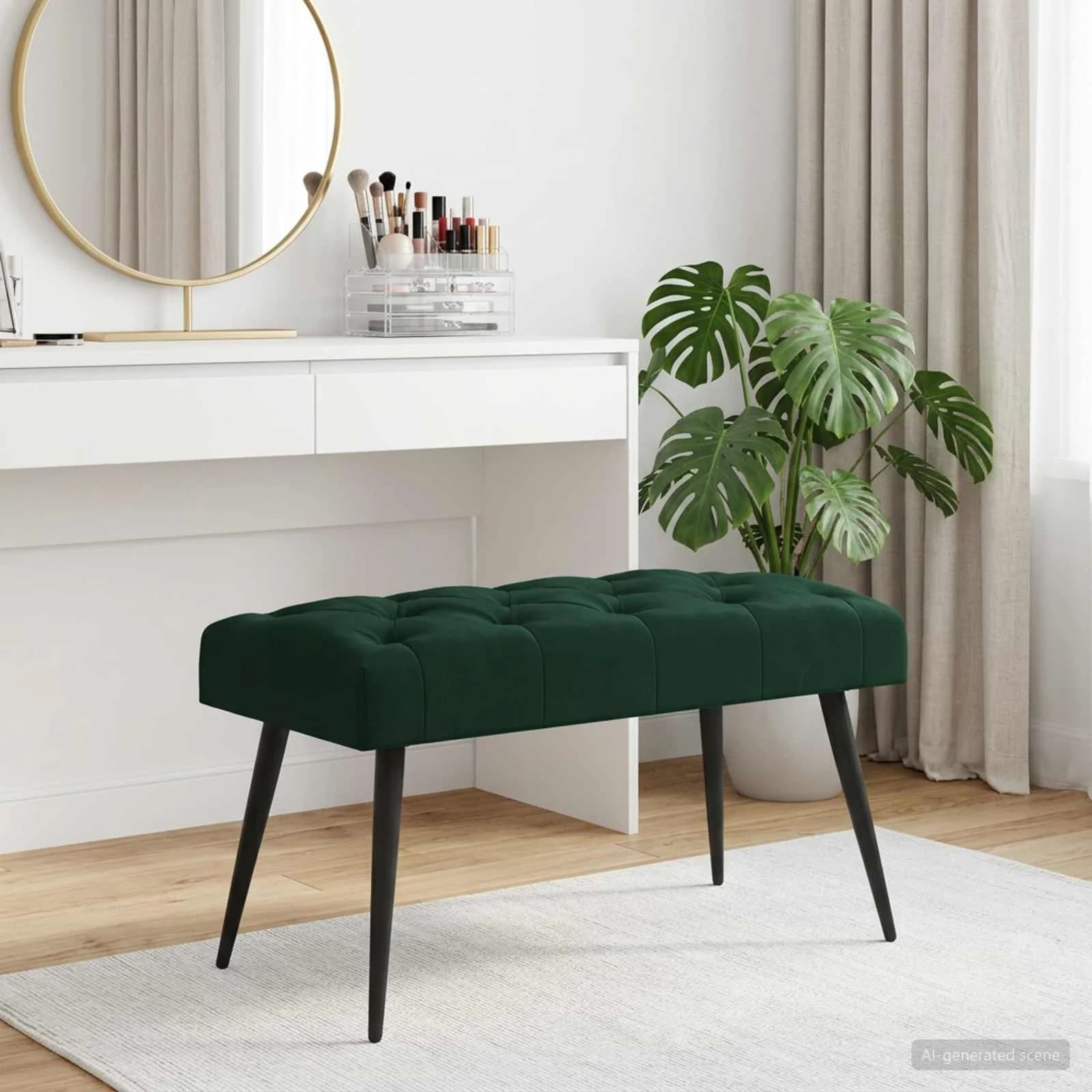 Klop s gumbnim oblazinjenjem Temno zelena 80 x 40 x 46 cm Žamet - slika 4