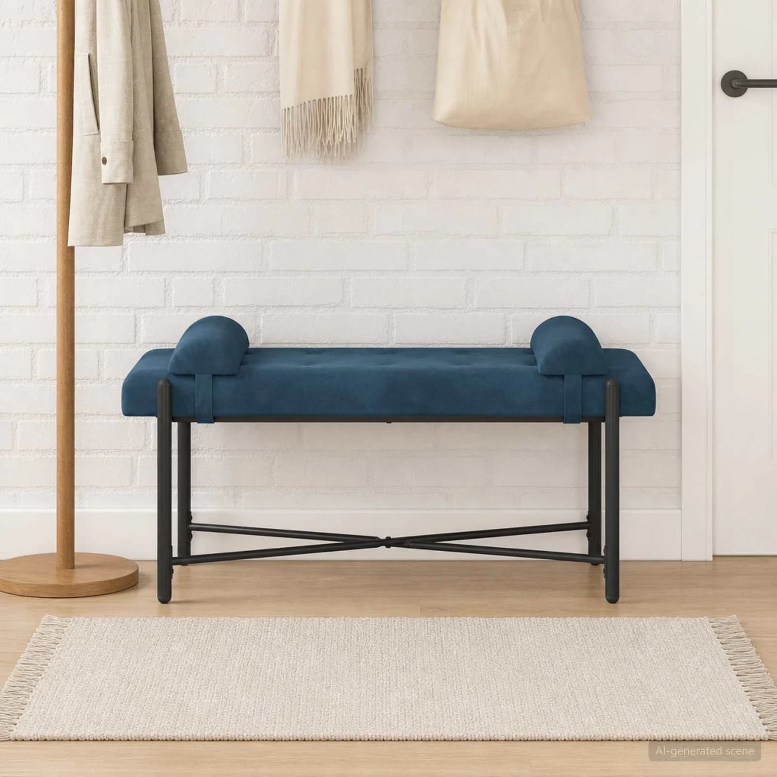 Klubska klop z gumbi in vzglavniki Modra 110 x 40 x 46 cm Žamet - slika 3