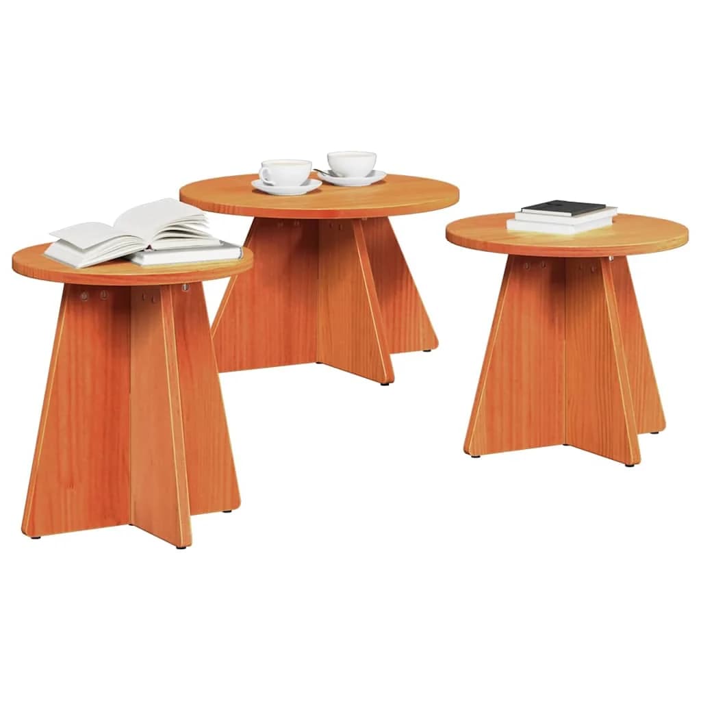 Klubska miza 3 kos Voskast rjav 49 x 49 x 30 cm - slika 3