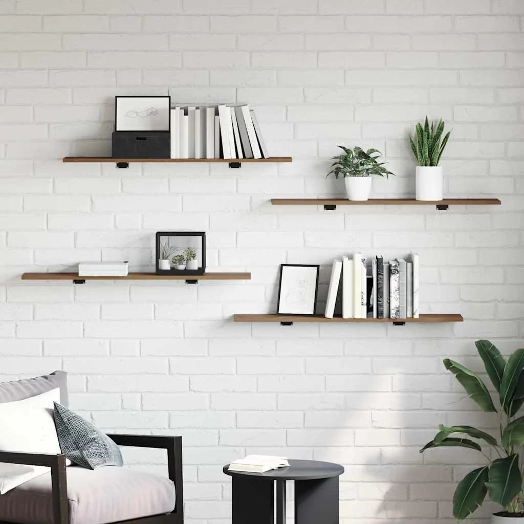 Polica za knjige 3 nivojev 4 kos 100 x 20 x 1,5 cm Rjava - slika 3