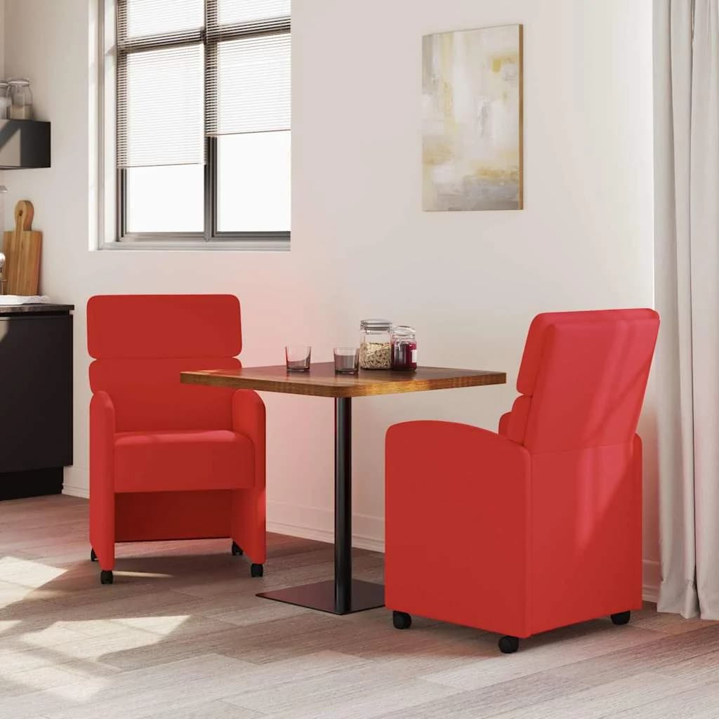 Jedilni stoli s kolesi 2 kos Umetna koža Rdeča 58 x 65 x 98 cm - slika 3