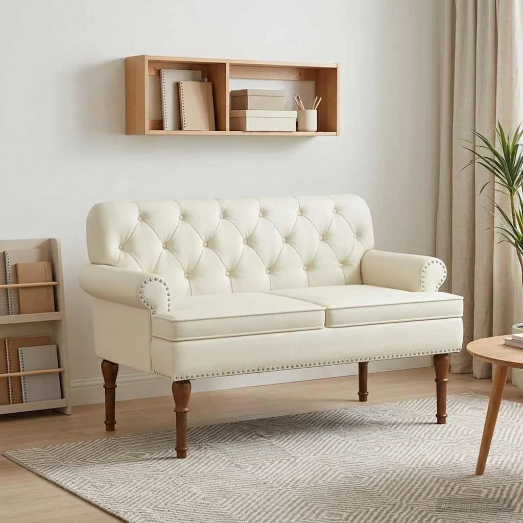 Dvojnica s gumbi Krem 120 x 65 x 77 cm Umetno usnje