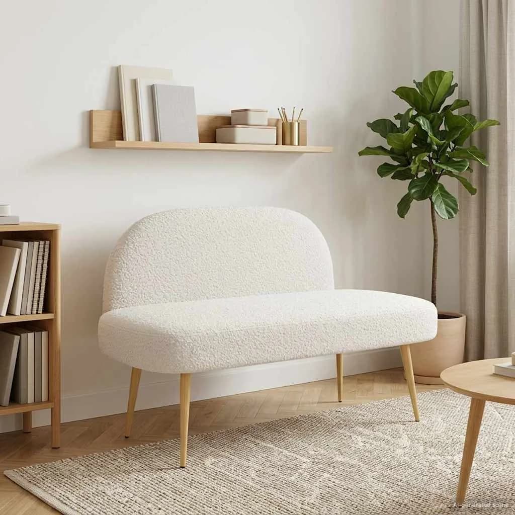 Oblazinjena klop z naslonom Krem 110 x 60 x 76 cm Bouclé