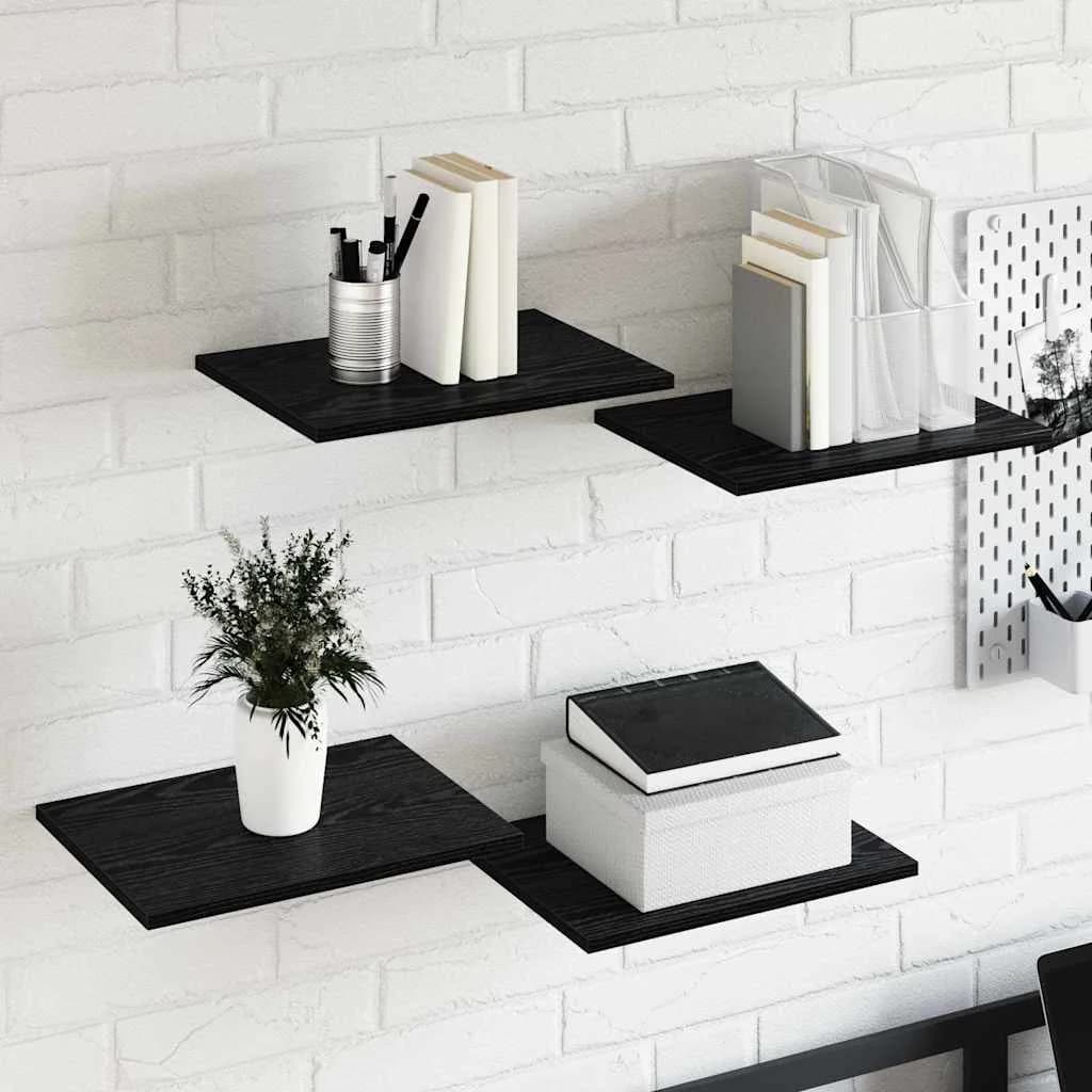 Polica za knjige 3 nivojev 4 kos 40 x 30 x 1,5 cm Črna - slika 4