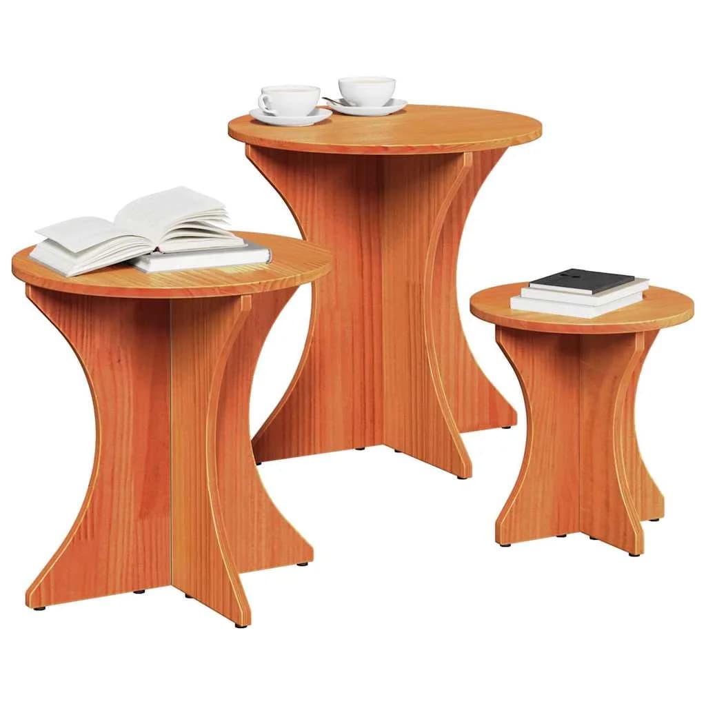 Klubska miza 3 kos Voskast rjav 46 x 46 x 47 cm - slika 3