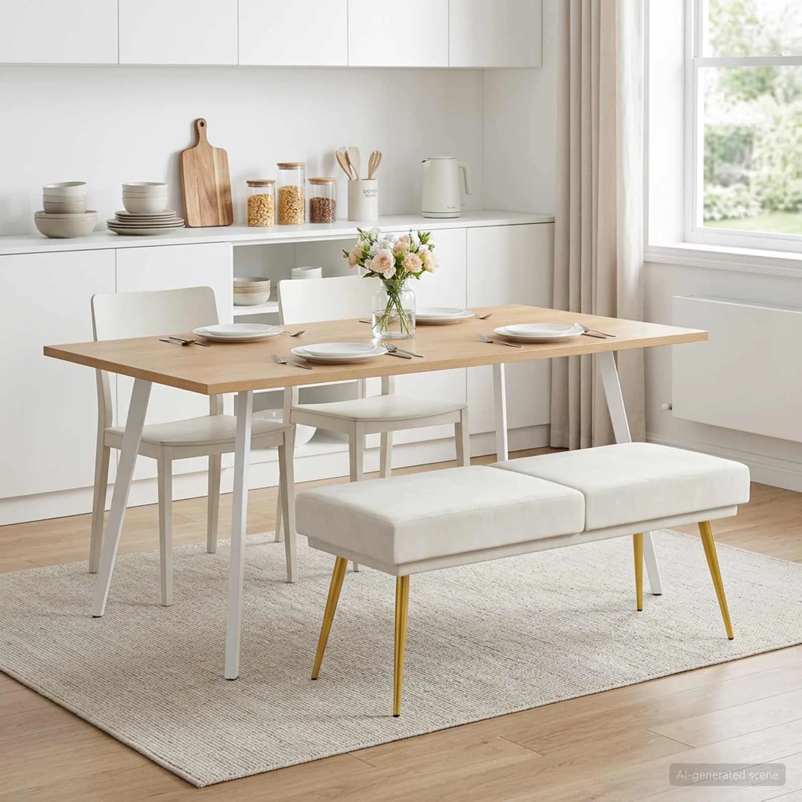 Dvojna klop Krem 120 x 45 x 46 cm Žamet - slika 4