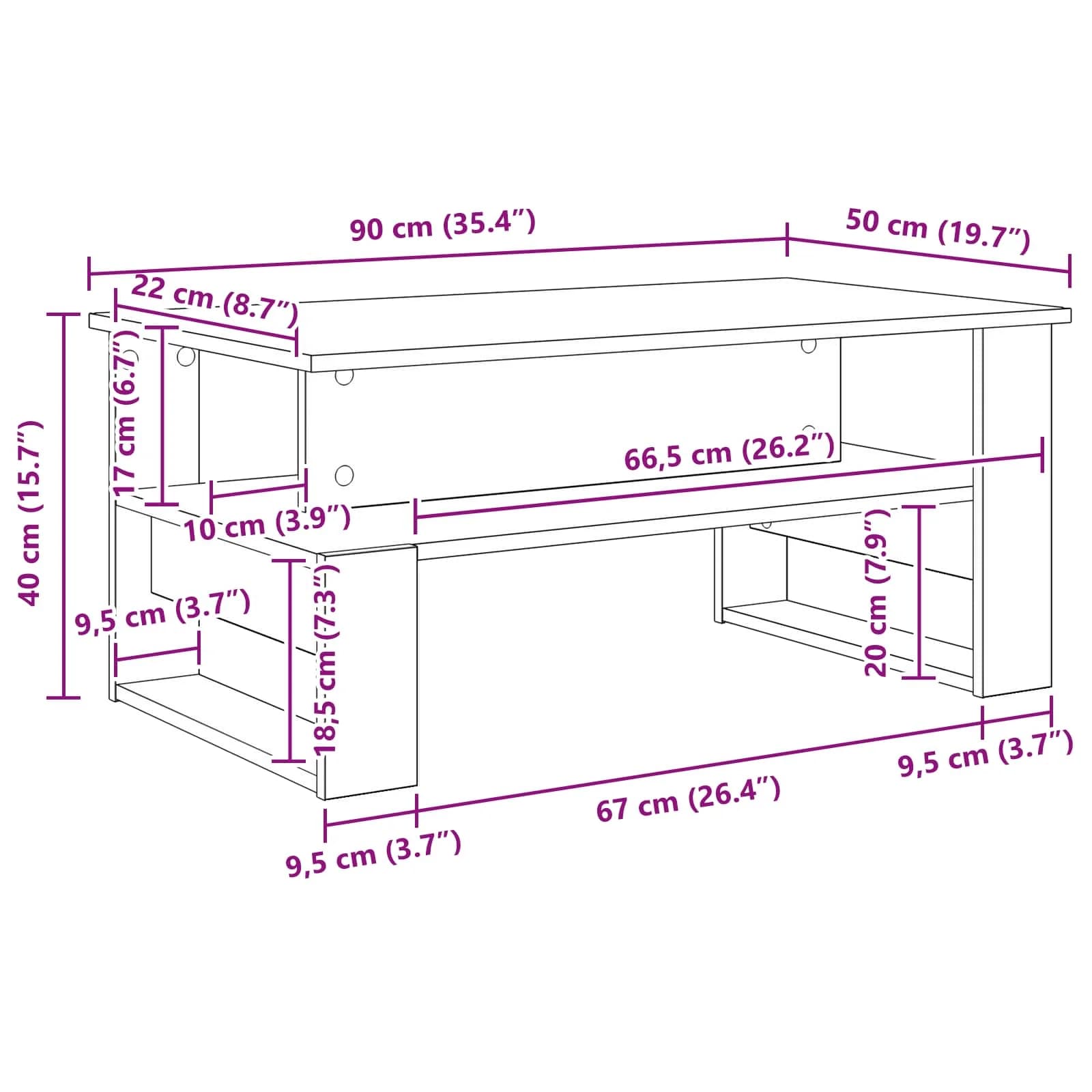 Klubska miza Sonoma hrast 90 x 50 x 40 cm Inženirski les - slika 11